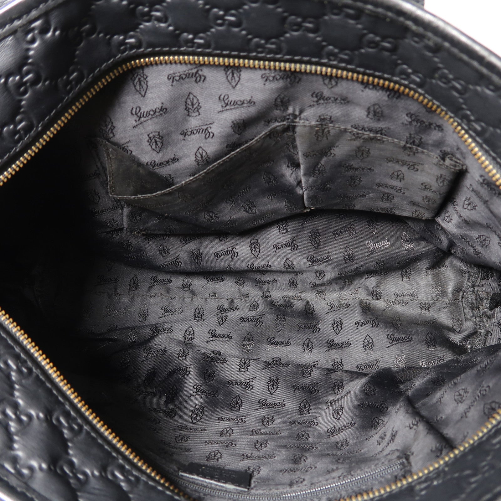 GUCCI 牛皮皮革Tote Bag銀扣肩背袋黑色