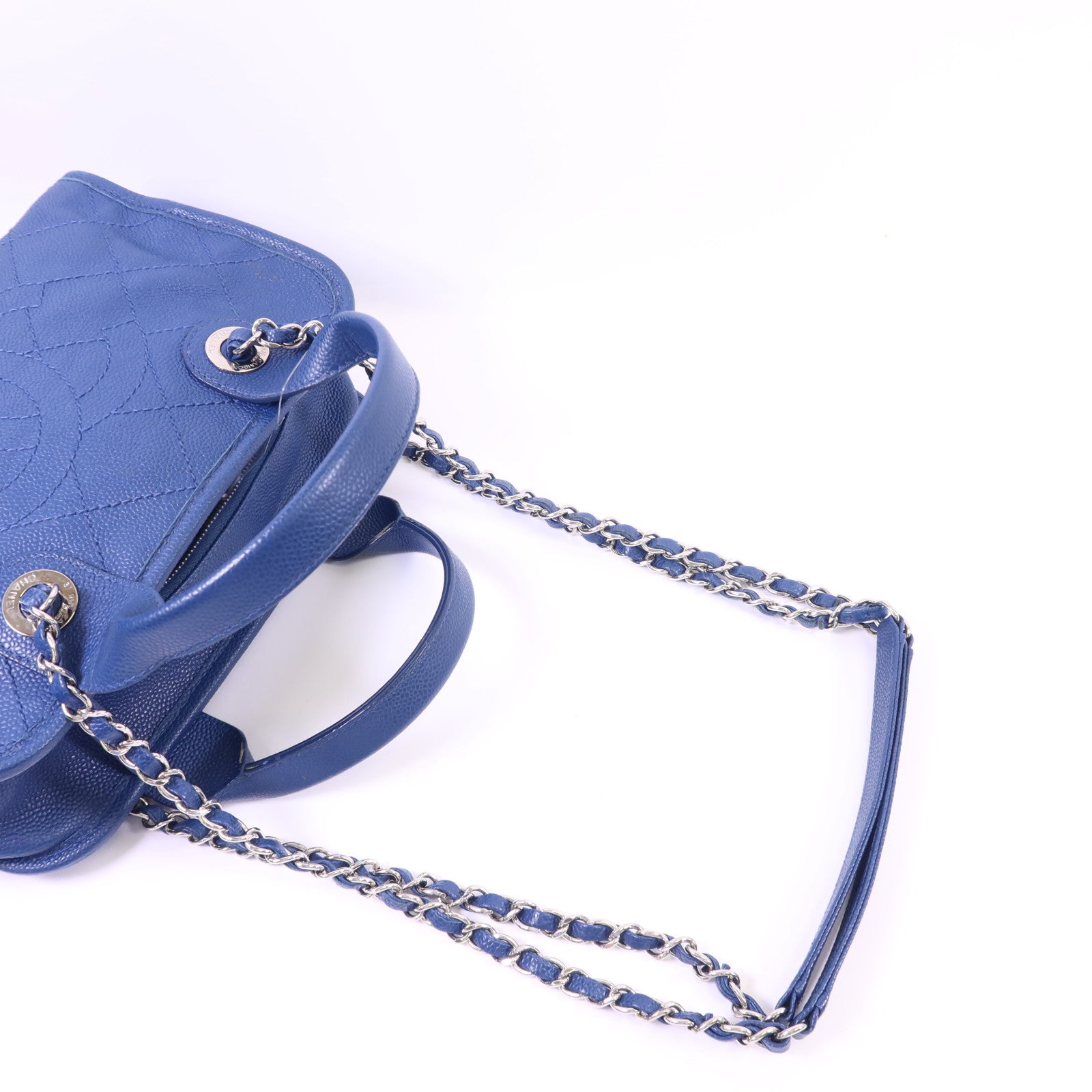 CHANEL 牛皮皮革Chain Shoulder Bag銀扣鏈帶手挽肩背兩用袋