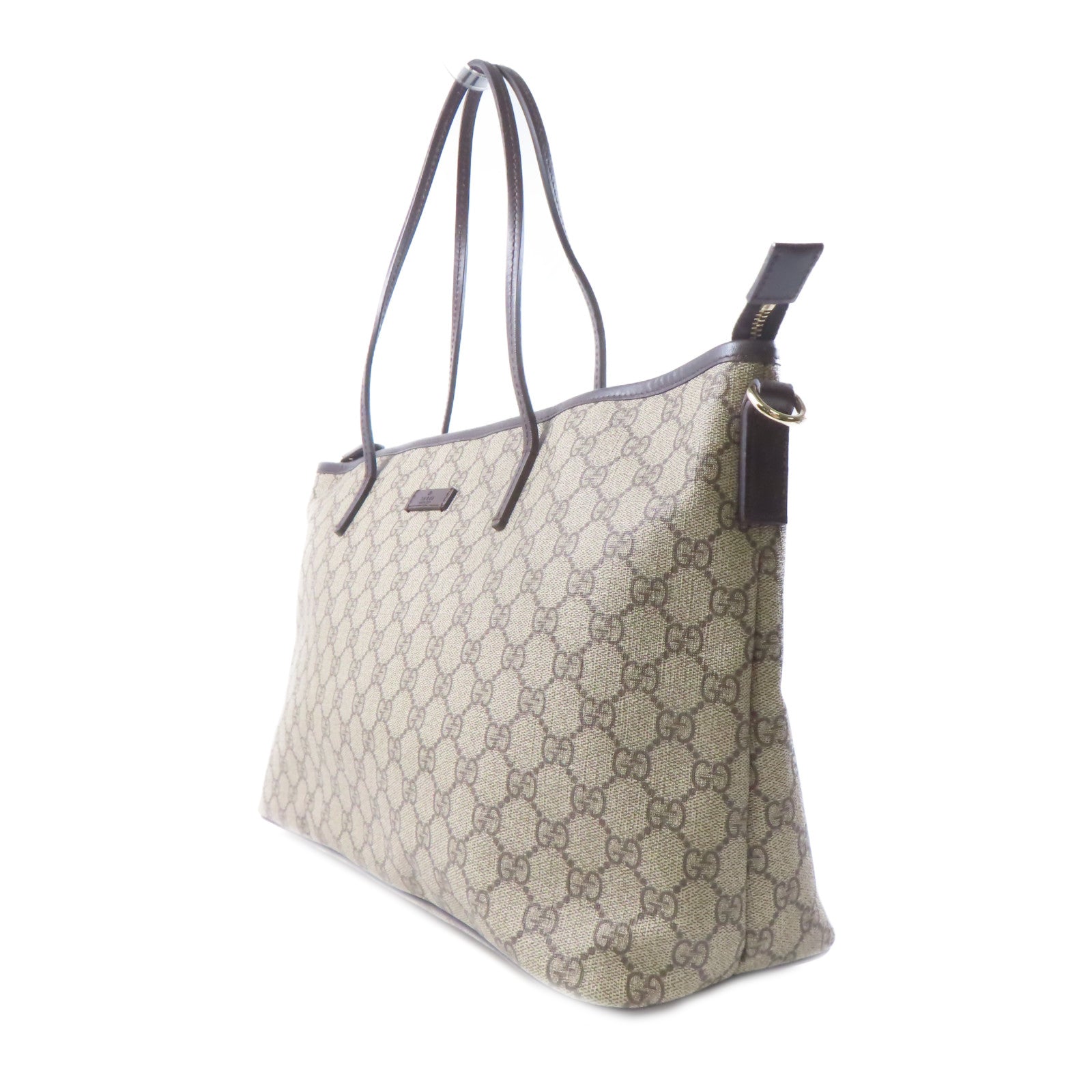GUCCI 塗層帆布Tote Bag金扣手挽肩背兩用袋棕色