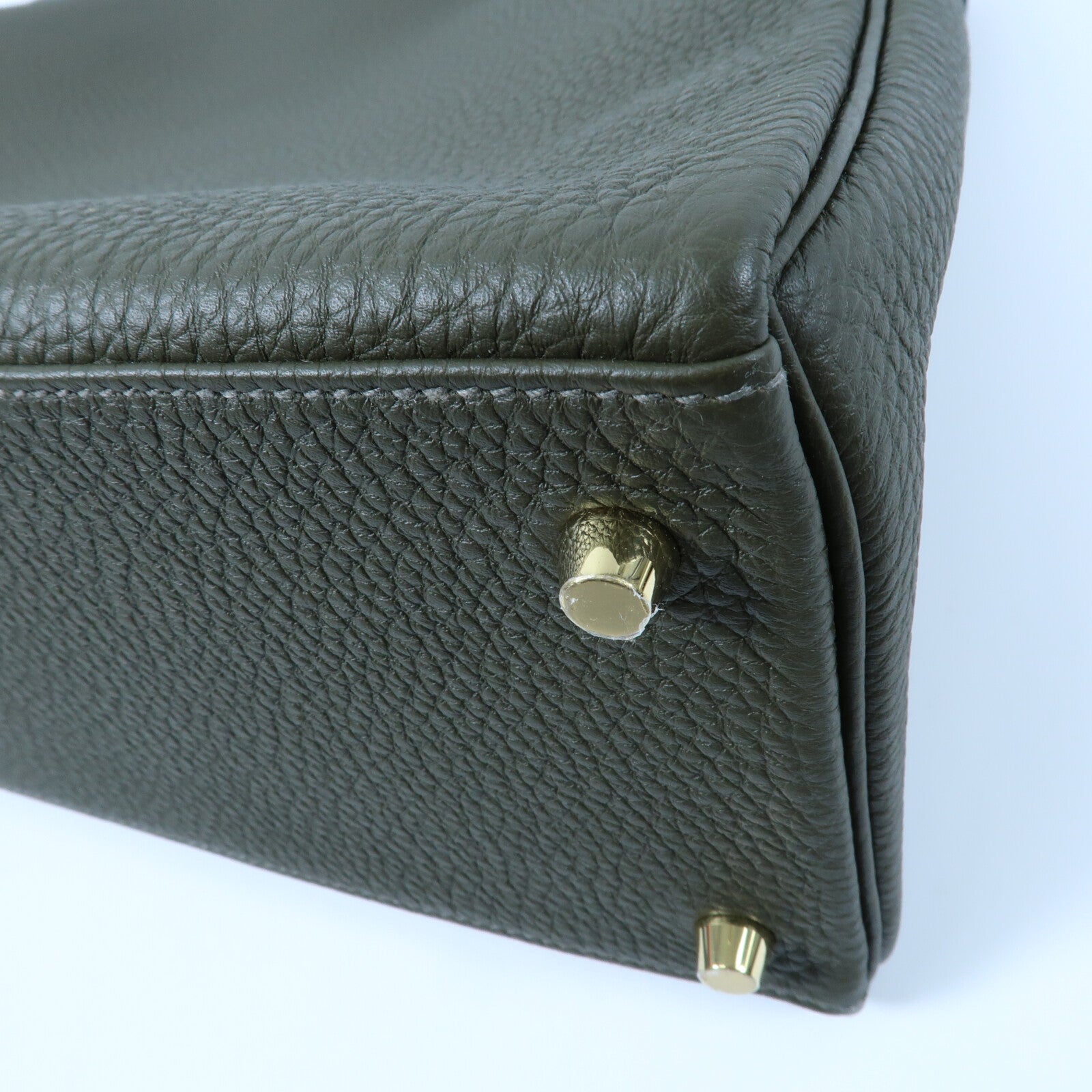 HERMES Clemence皮革Kelly 35手挽肩背兩用袋Vert Olive
