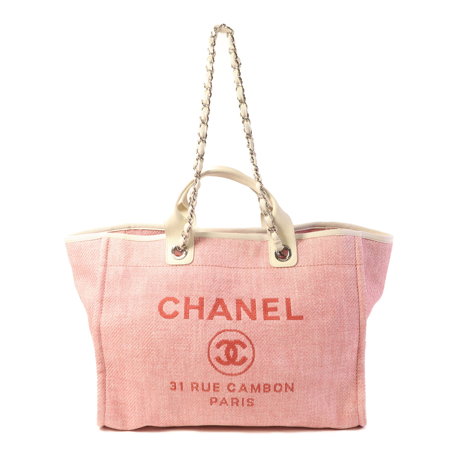 CHANEL Straw Deavuille Tote銀扣手挽肩背兩用袋