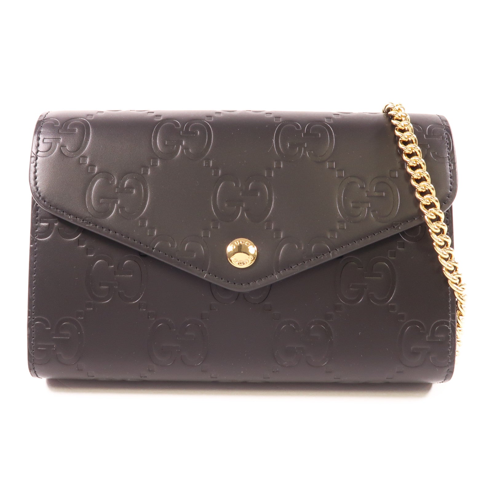 GUCCI 皮革GG Chain Wallet金扣手拿包/鏈帶肩背袋