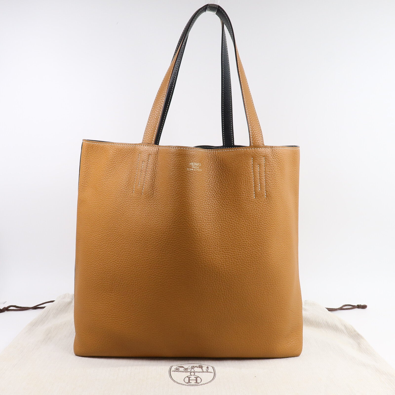 HERMES Clemence皮革Double Sens 35肩背袋Gold/Noir