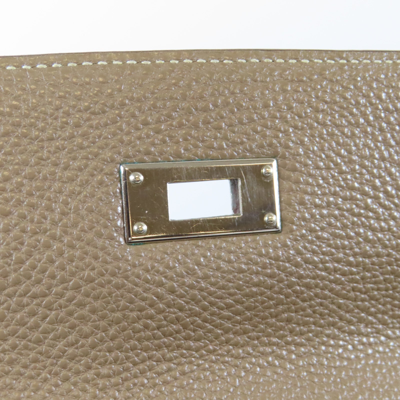 HERMES Clemence皮革Kelly 35銀扣手挽肩背兩用袋Etoupe大象灰色