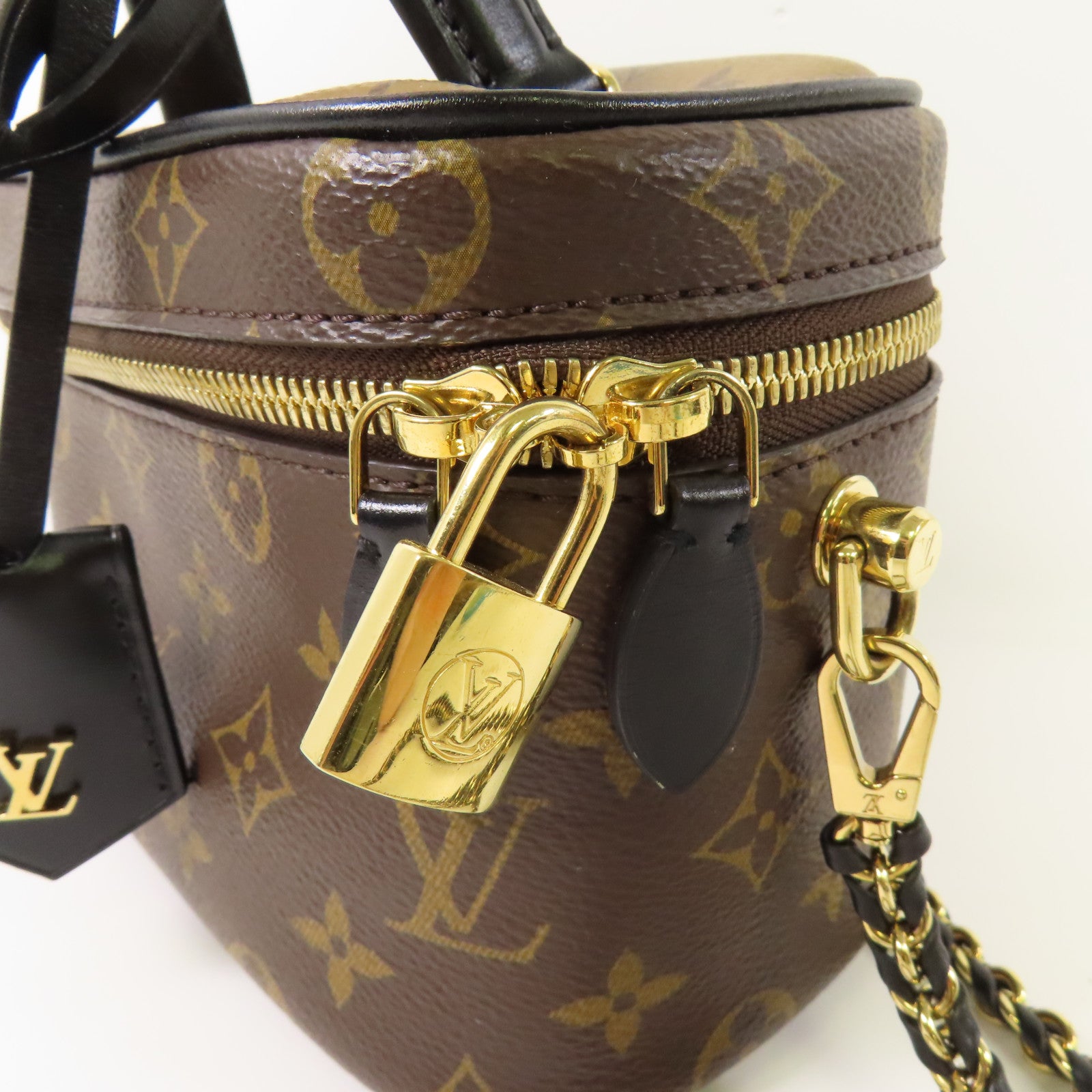 LOUIS VUITTON Monogram Reverse Vanity PM金扣手挽肩背兩用袋棕色