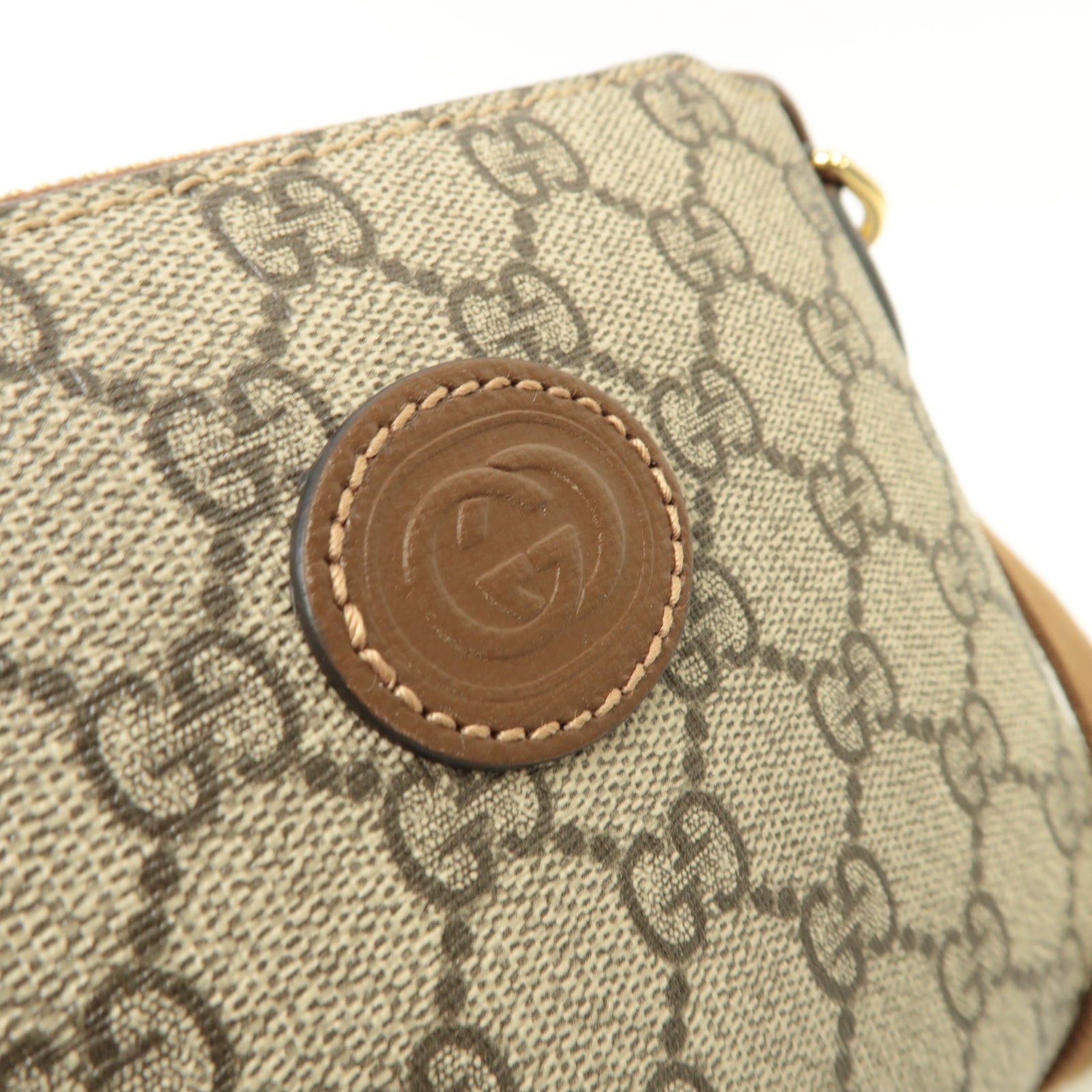 GUCCI 塗層帆布Shoulder Bag金扣肩背袋棕色