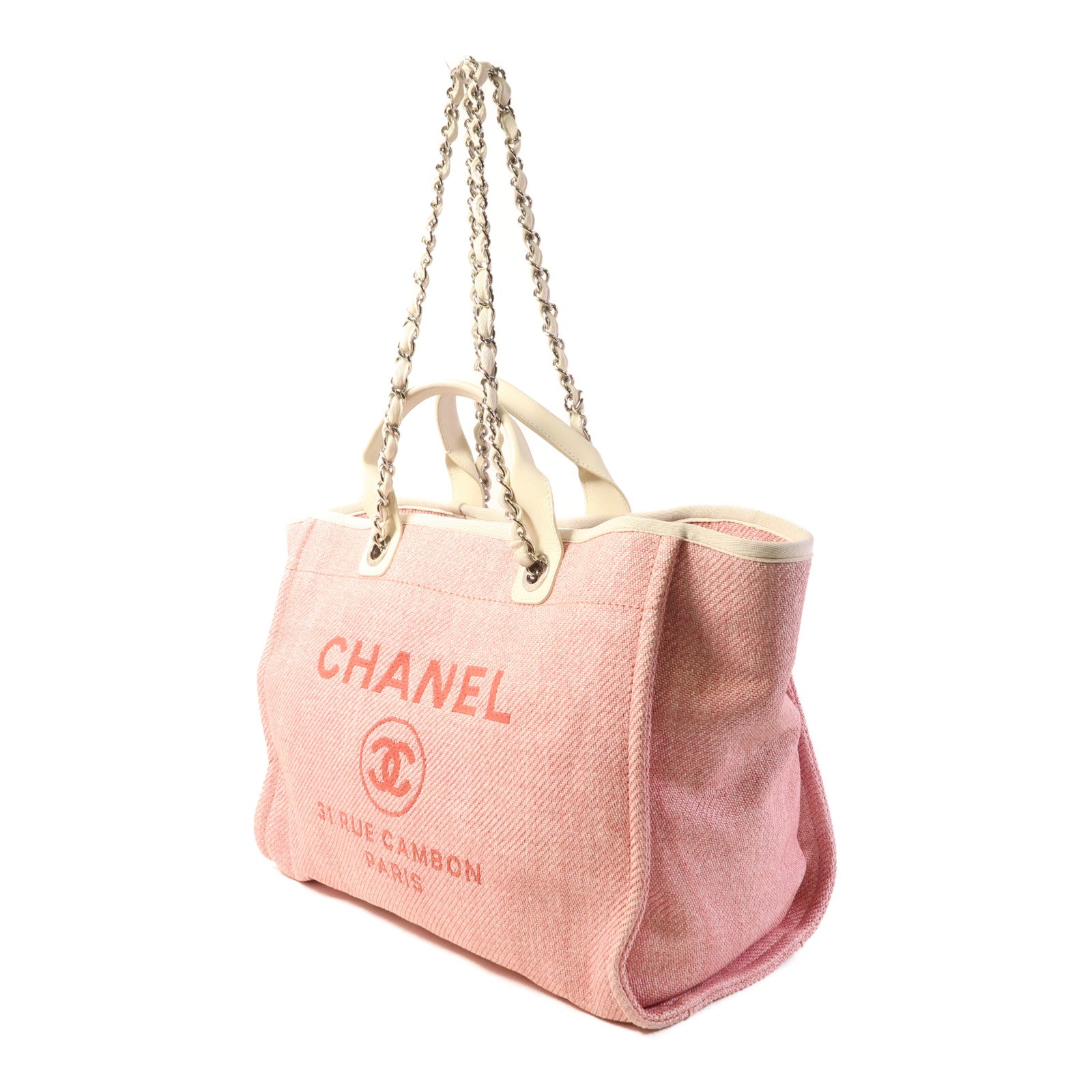 CHANEL Straw Deavuille Tote銀扣手挽肩背兩用袋