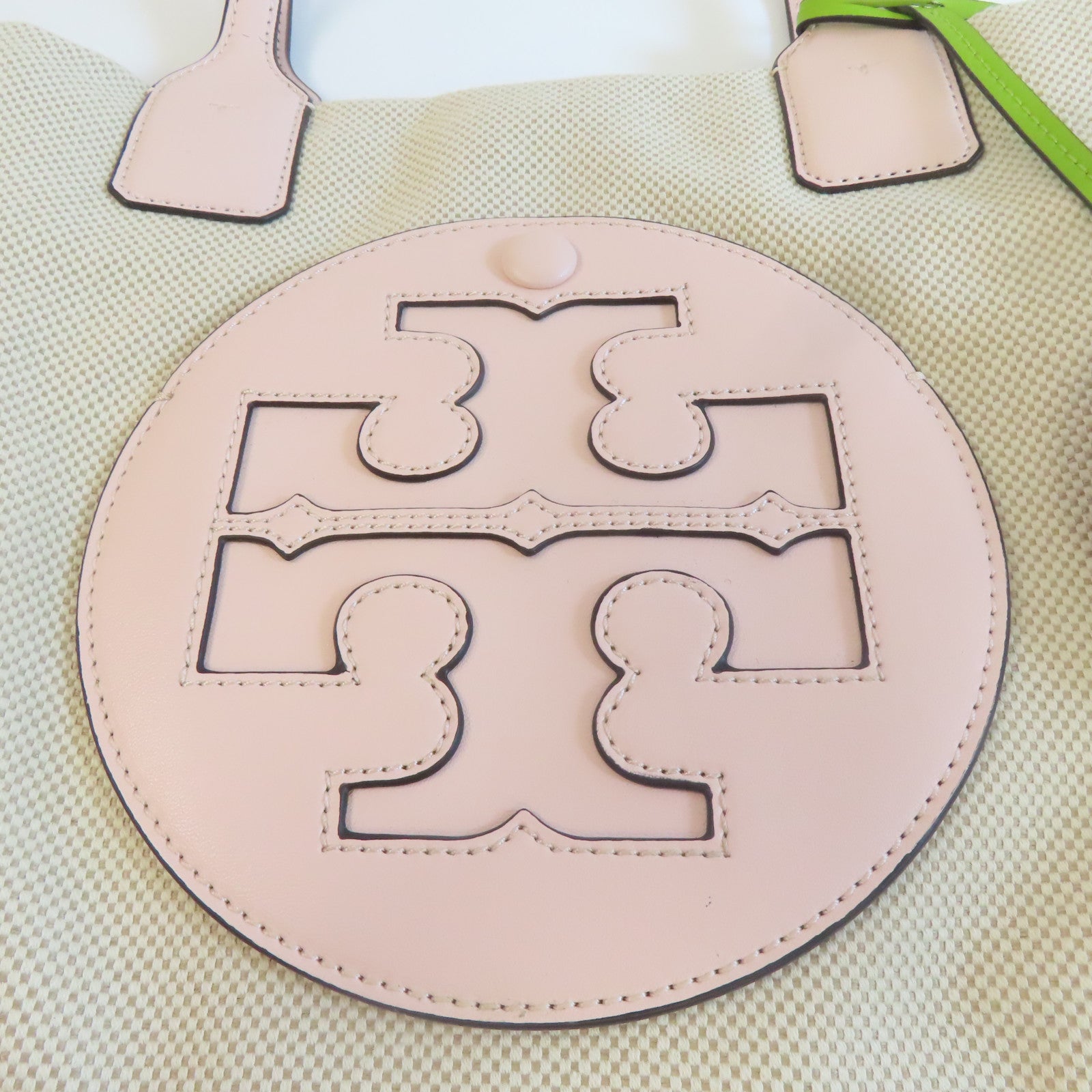 Tory Burch 【激減優惠】帆布Ella Tote Bag金扣手挽袋米色/粉紅色