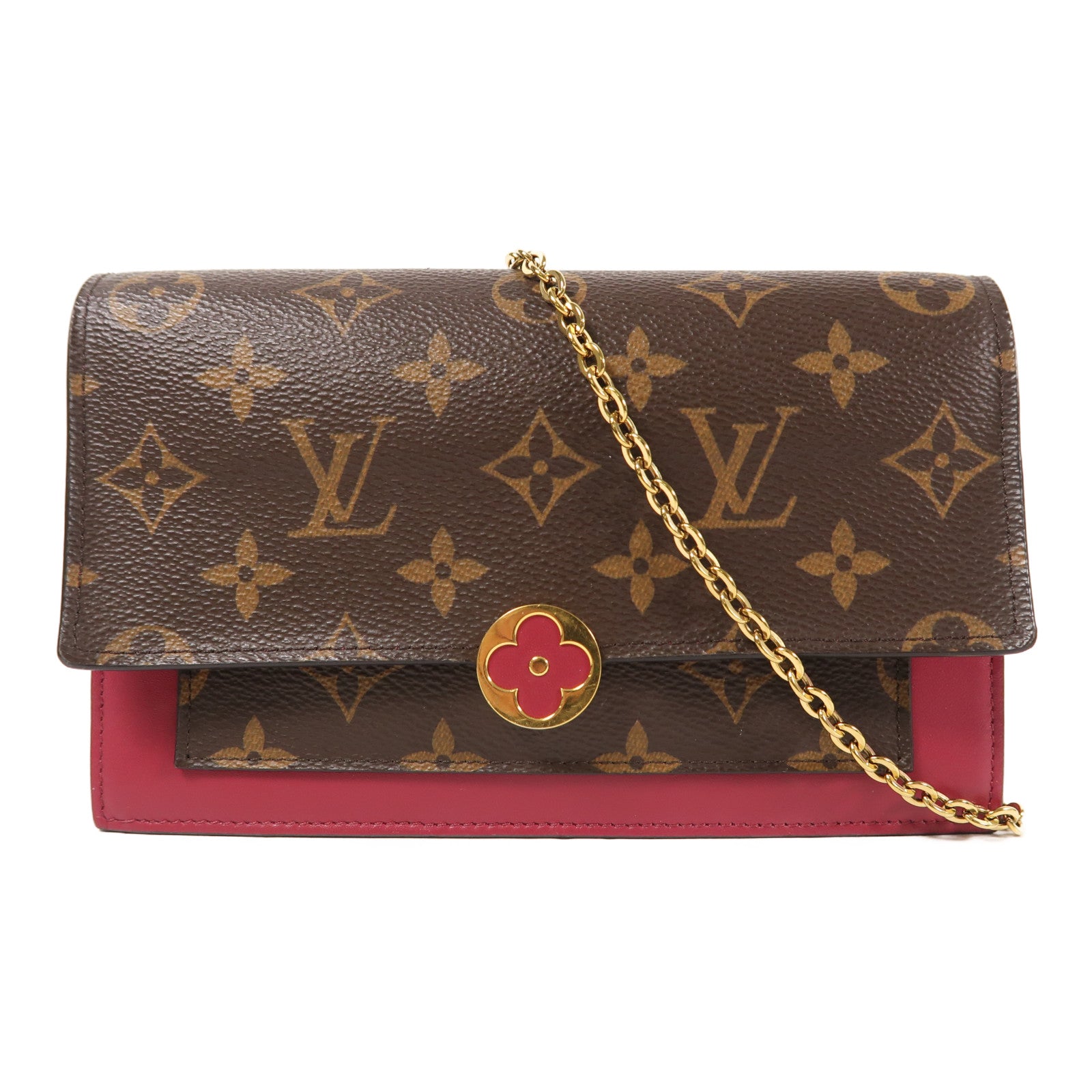 LOUIS VUITTON 【激減優惠】Monogram Portefeuille Flore金扣鏈帶肩背袋