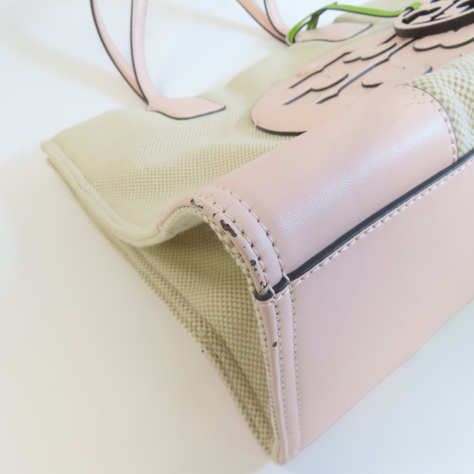 Tory Burch 【激減優惠】帆布Ella Tote Bag金扣手挽袋米色/粉紅色