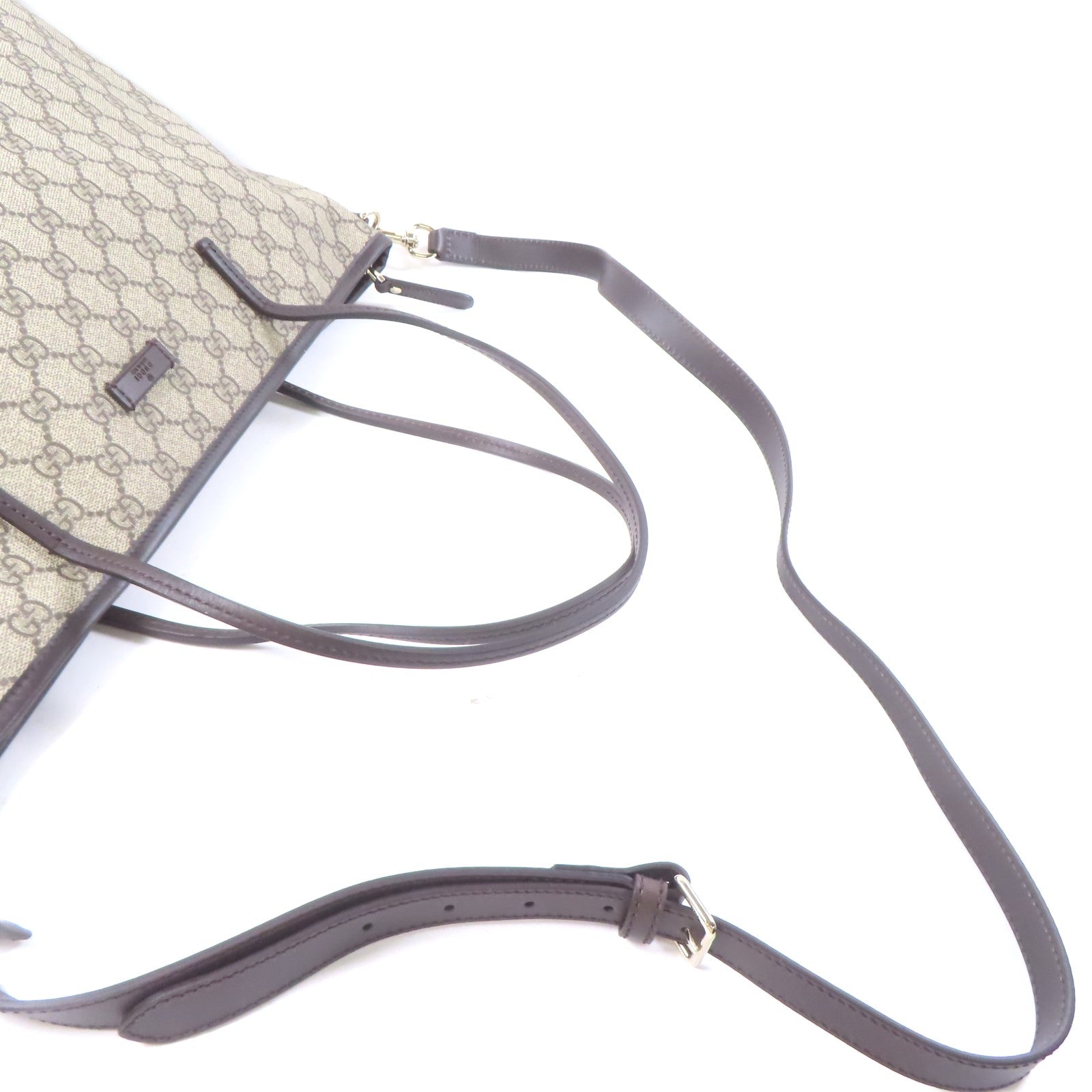 GUCCI 塗層帆布Tote Bag金扣手挽肩背兩用袋棕色