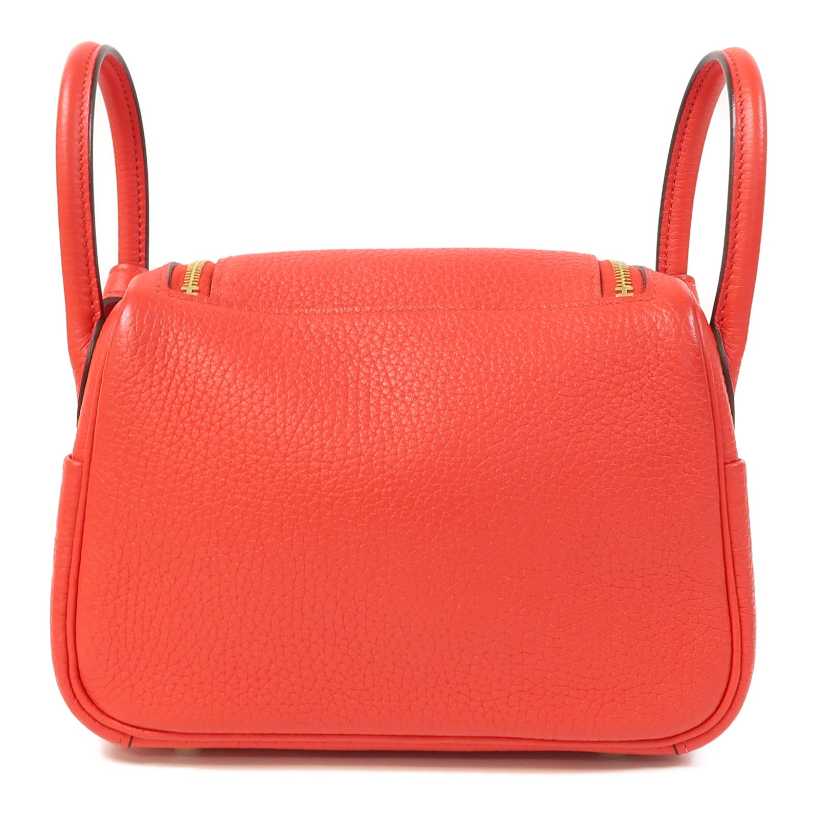 HERMES Clemence皮革Mini Lindy金扣手挽肩背兩用袋桃心紅色
