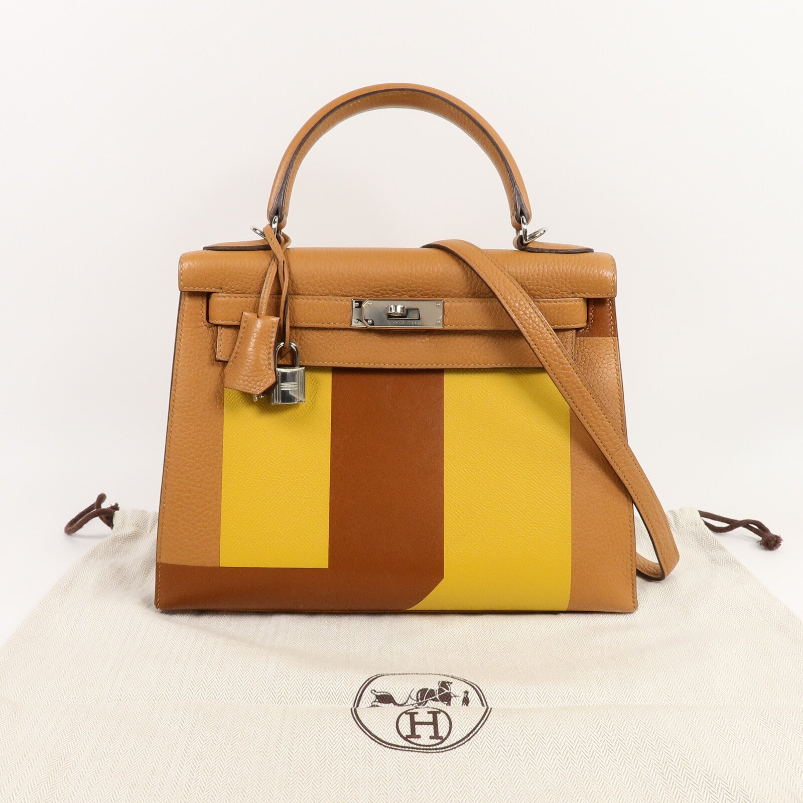 HERMES Togo/Epsom皮革Kelly 28手挽肩背兩用袋Gold/Jaune Ambre/Car