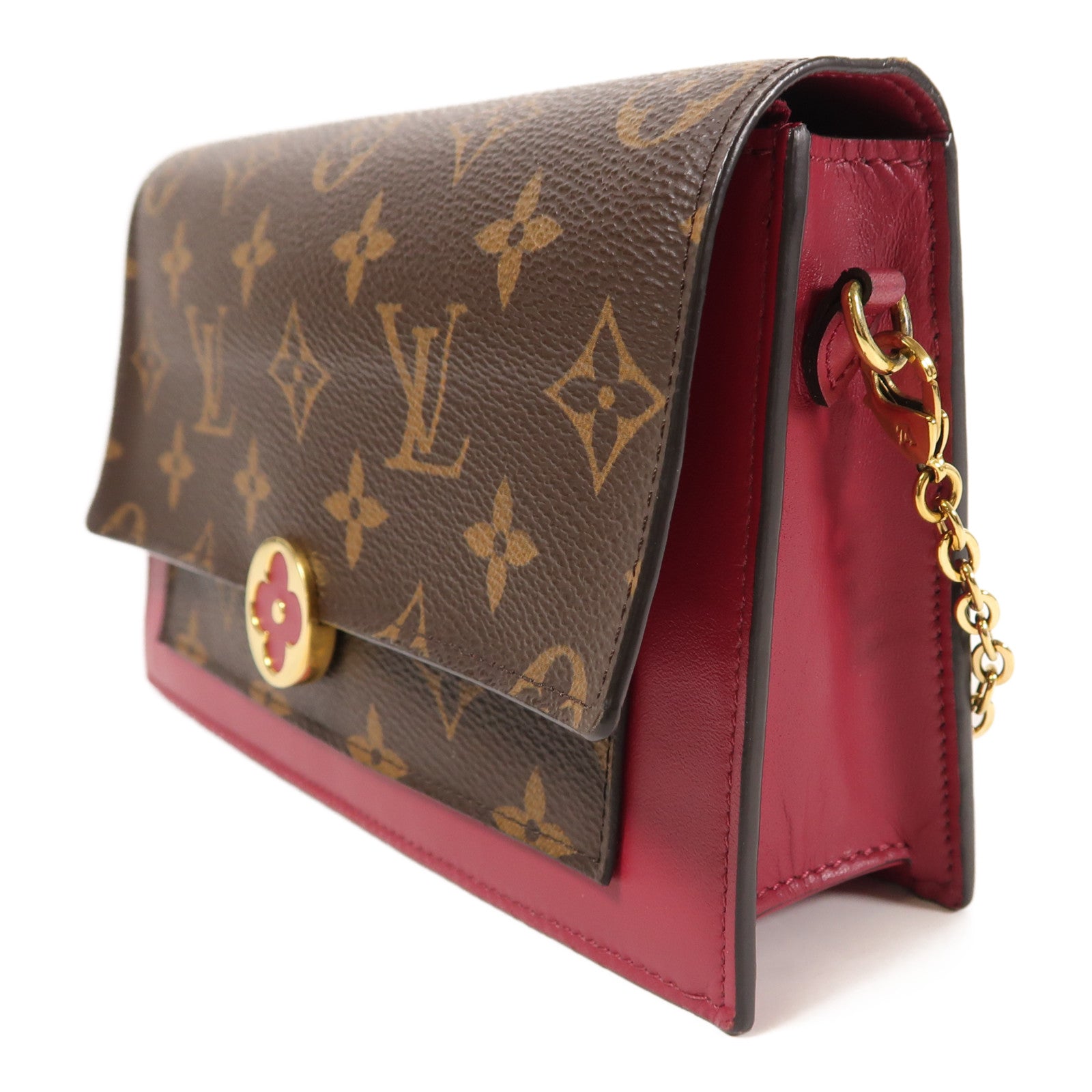 LOUIS VUITTON Monogram Portefeuille Flore金扣鏈帶肩背袋