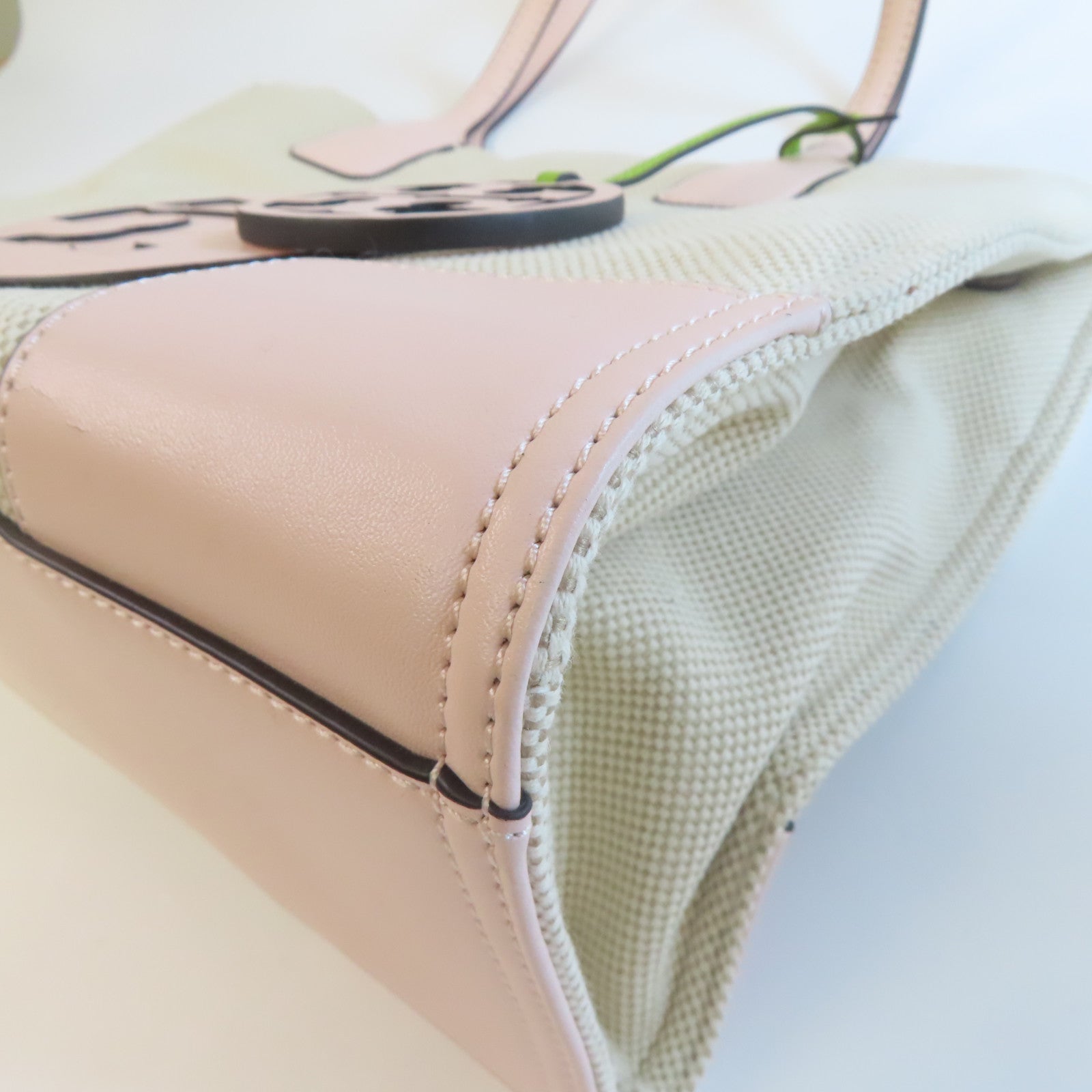 Tory Burch 【激減優惠】帆布Ella Tote Bag金扣手挽袋米色/粉紅色