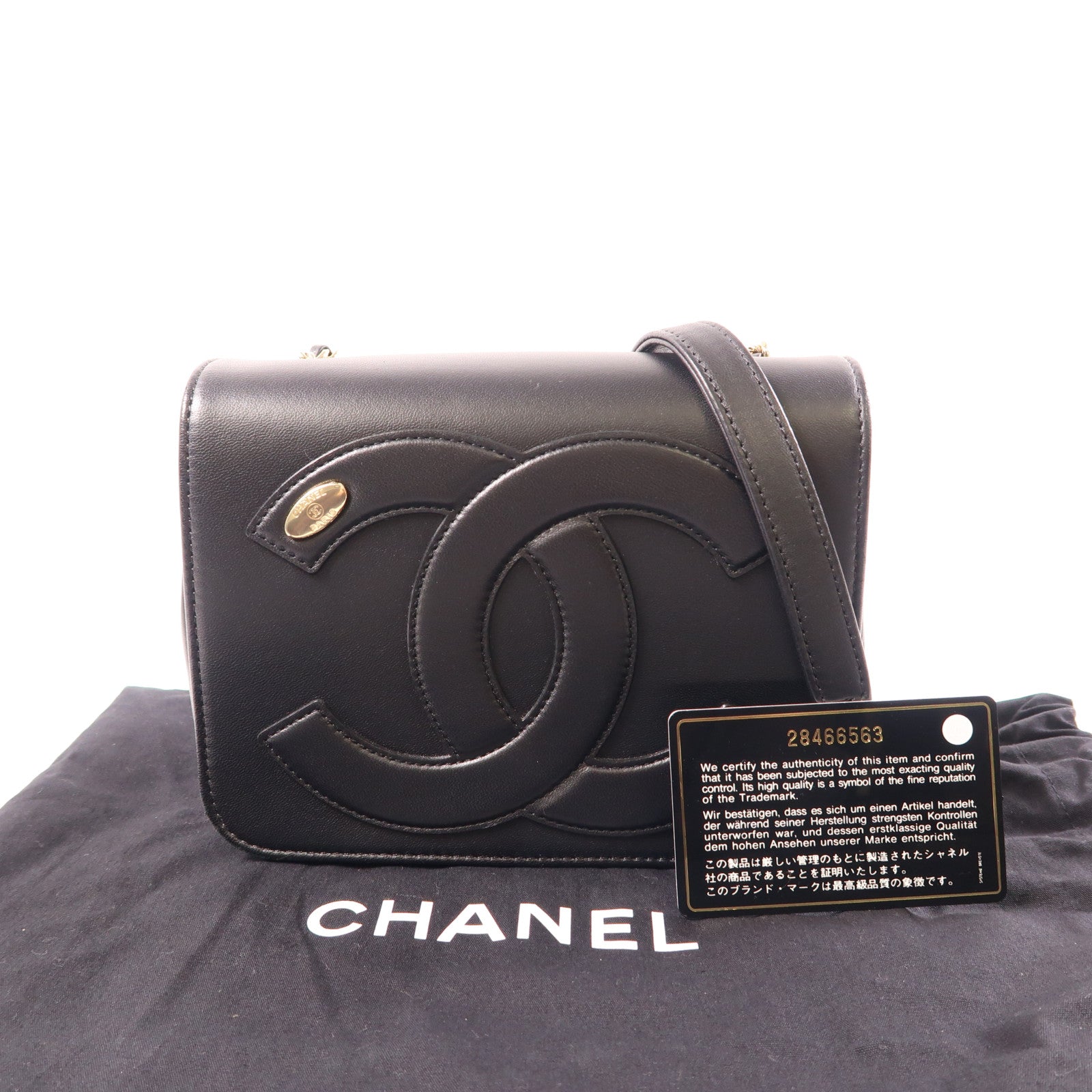CHANEL 羊皮皮革Chain Shoulder金扣肩背袋黑色