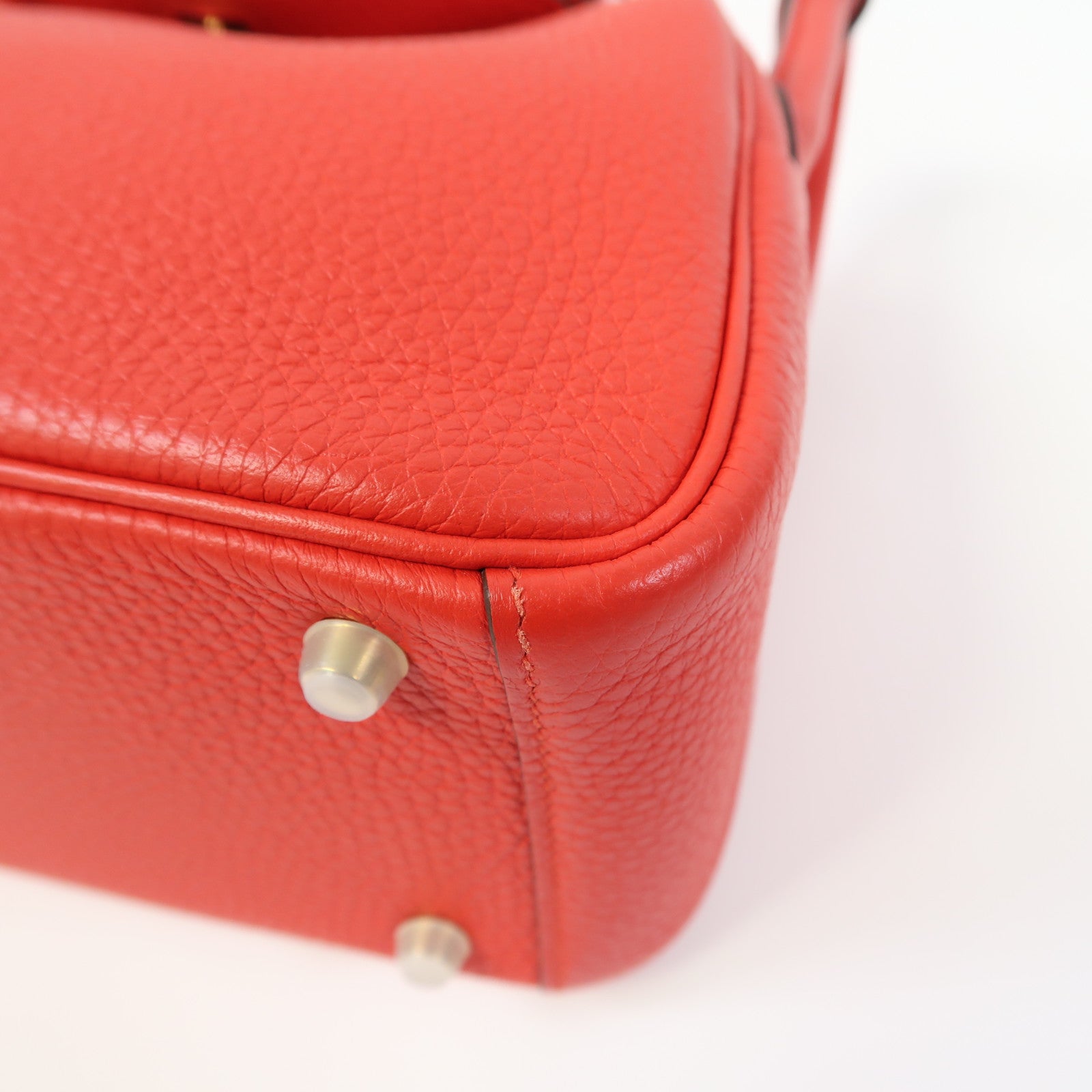 HERMES Clemence皮革Mini Lindy金扣手挽肩背兩用袋桃心紅色