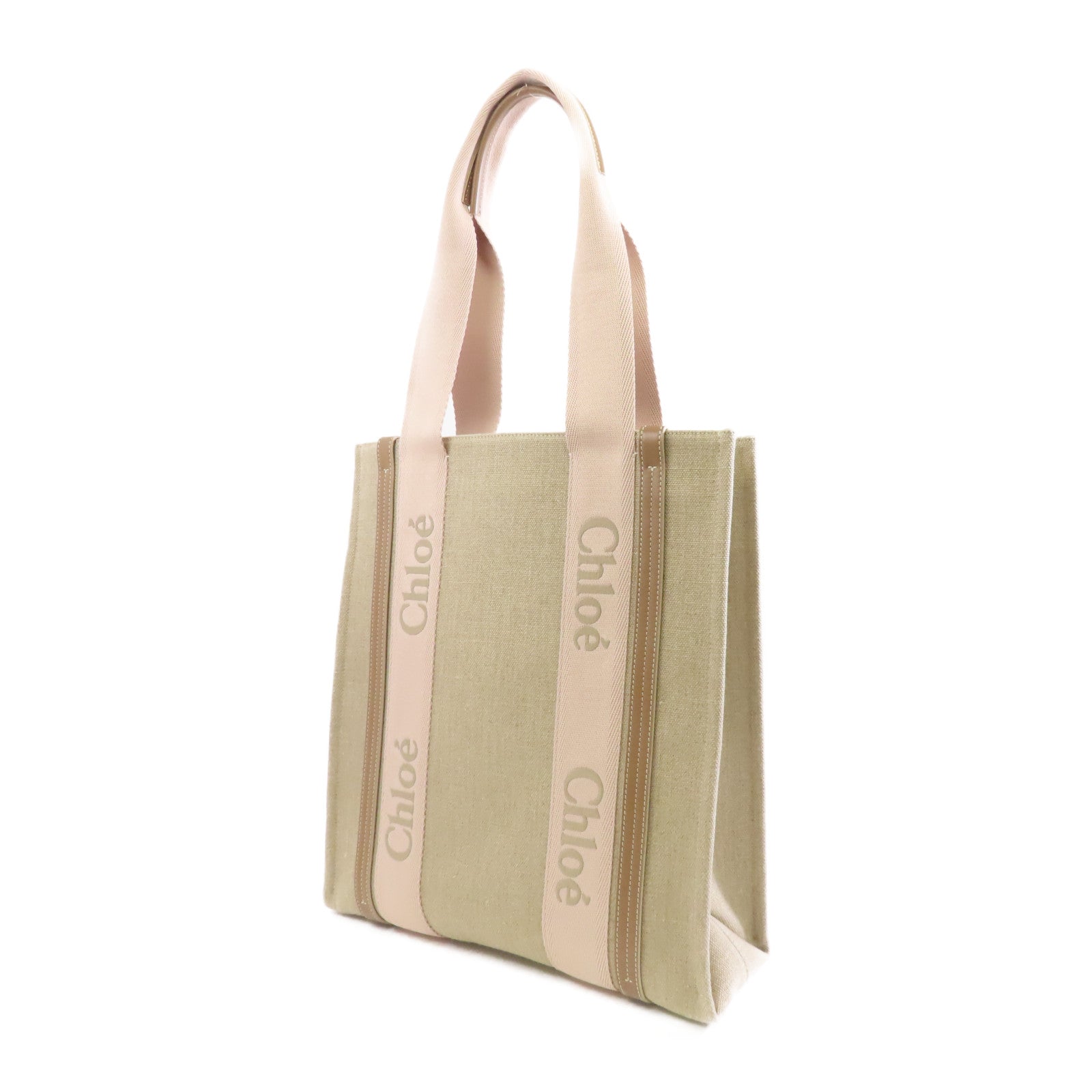 Chloe 亞麻布Woody Tote Bag手挽袋米色/粉紅色