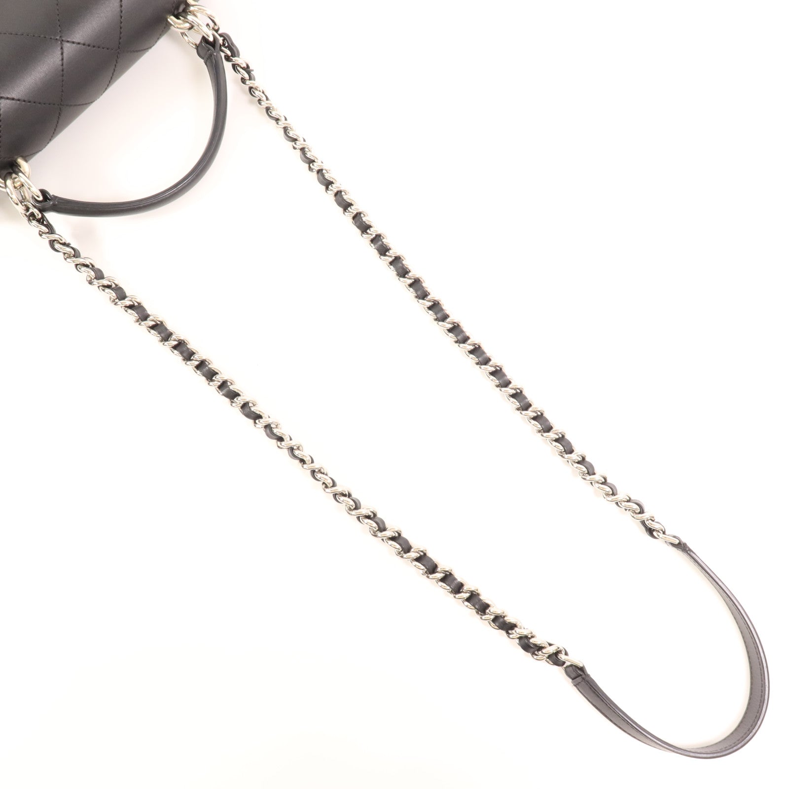 CHANEL 牛皮皮革Chain Shoulder銀扣手挽肩背兩用袋