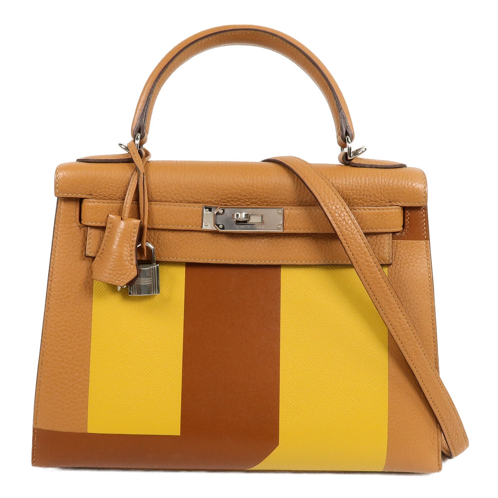 HERMES Togo/Epsom皮革Kelly 28手挽肩背兩用袋Gold/Jaune Ambre/Car