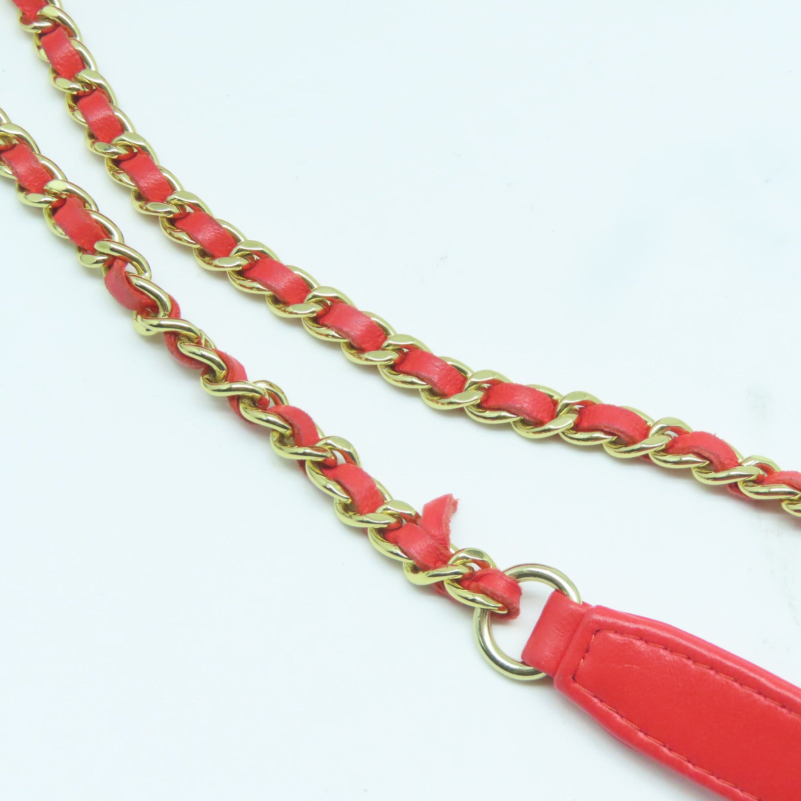 CHANEL 菱格布料Chain Shoulder Bag金扣鏈帶肩背袋紅色