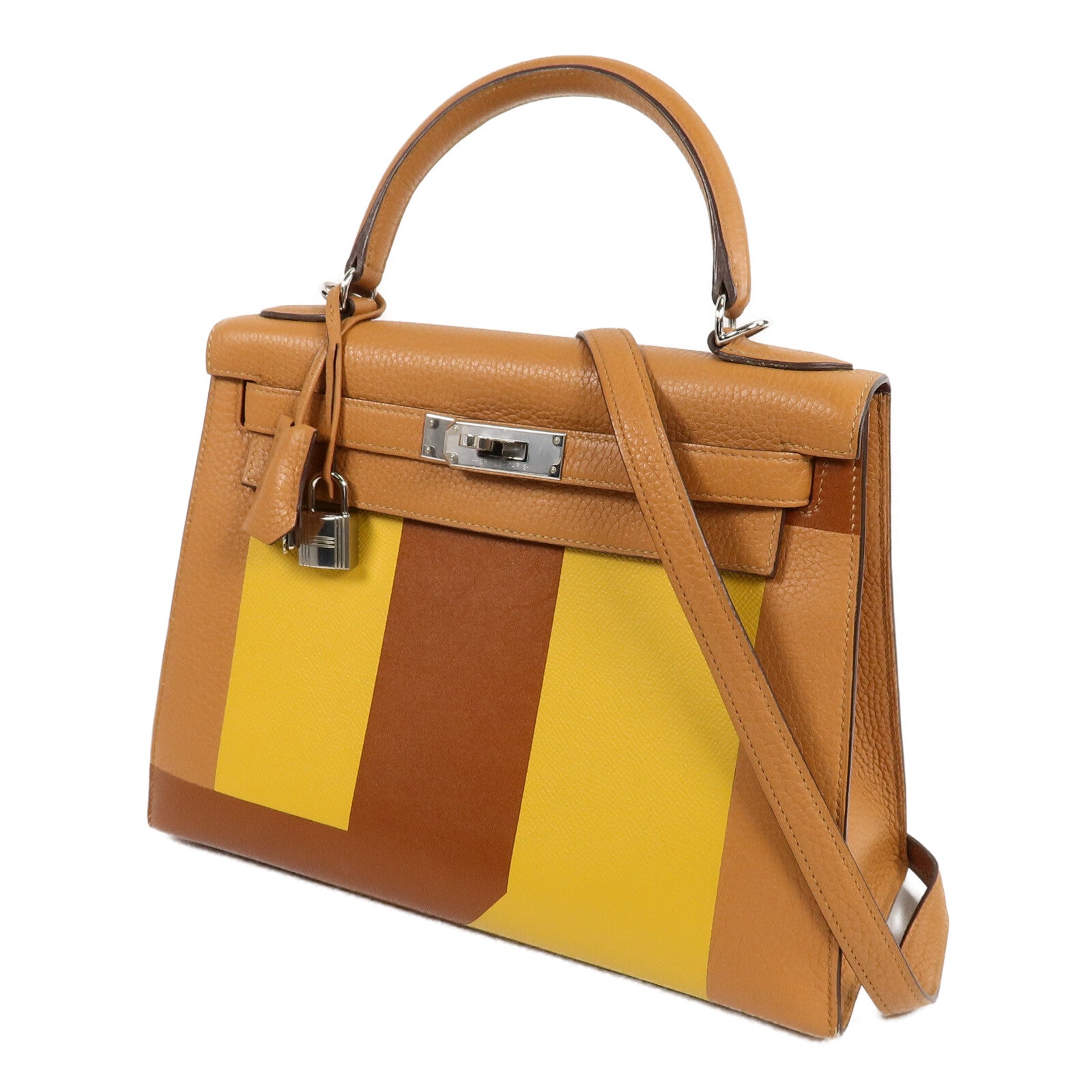 HERMES Togo/Epsom皮革Kelly 28手挽肩背兩用袋Gold/Jaune Ambre/Car