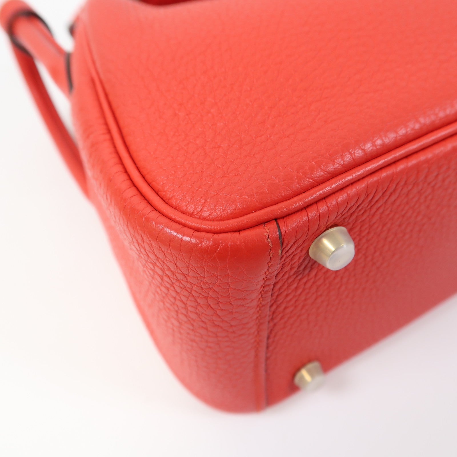 HERMES Clemence皮革Mini Lindy金扣手挽肩背兩用袋桃心紅色