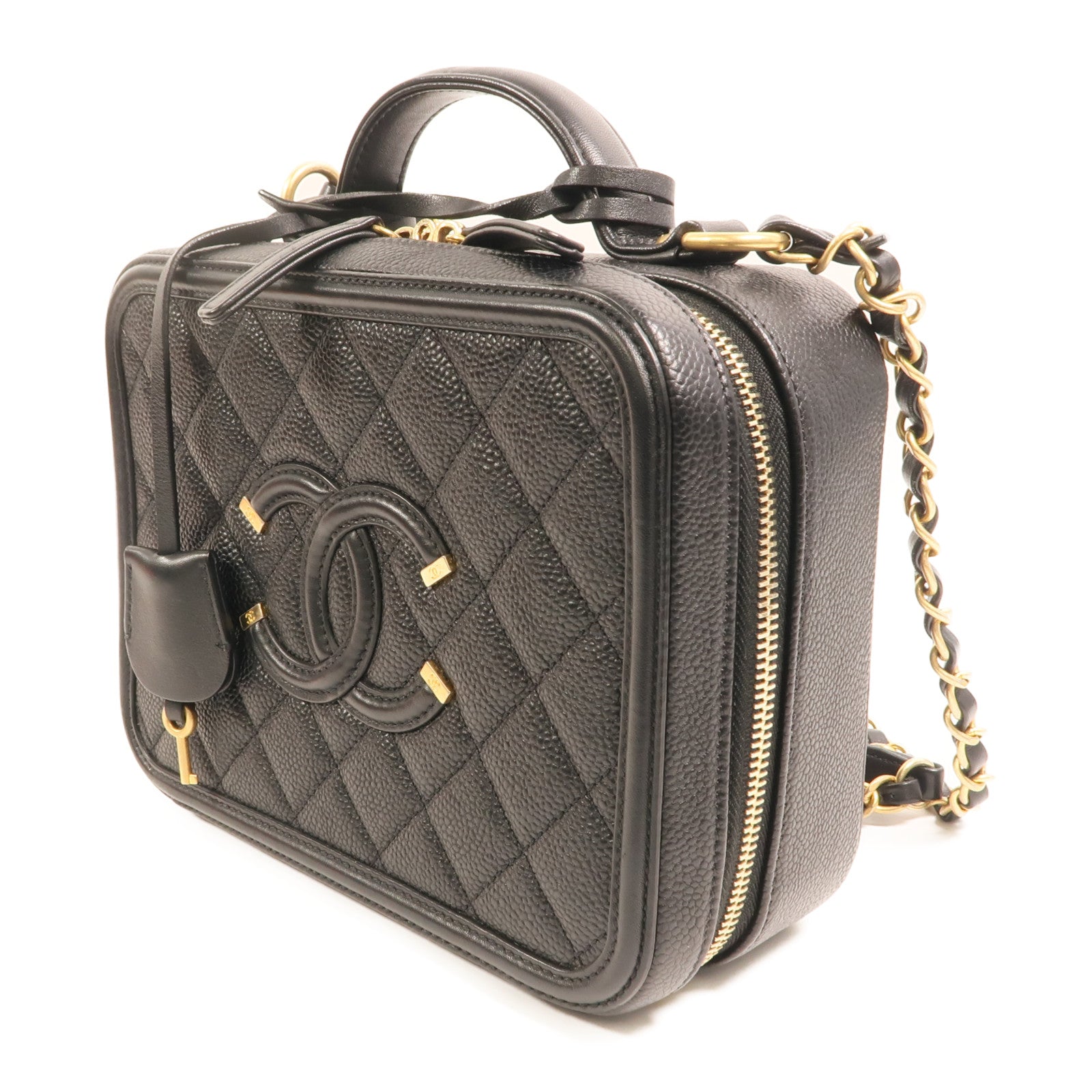 CHANEL 牛皮皮革Vanity Case金扣手挽肩背兩用袋