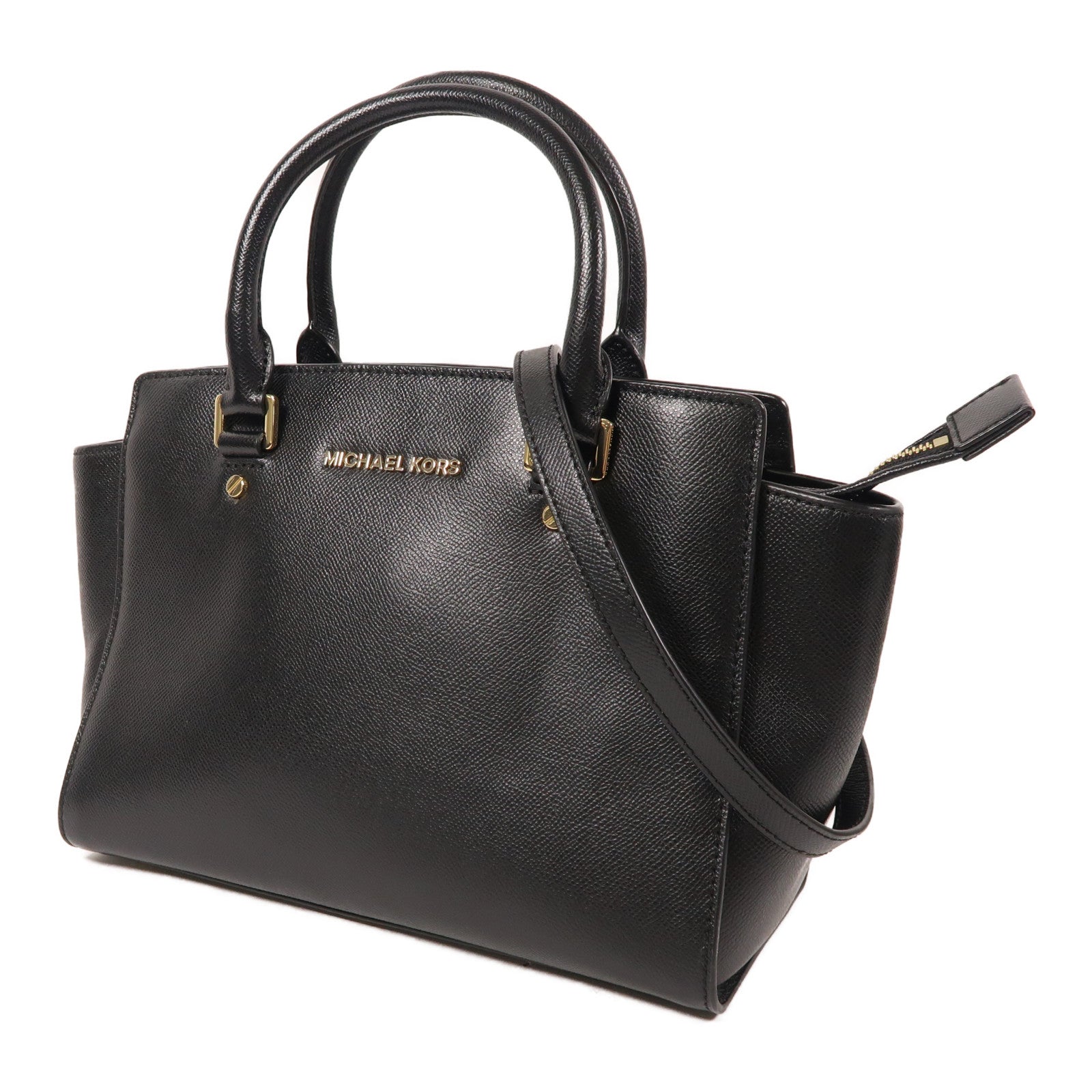 Michael Kors 牛皮皮革Shoulder Bag金扣手挽肩背兩用袋黑色