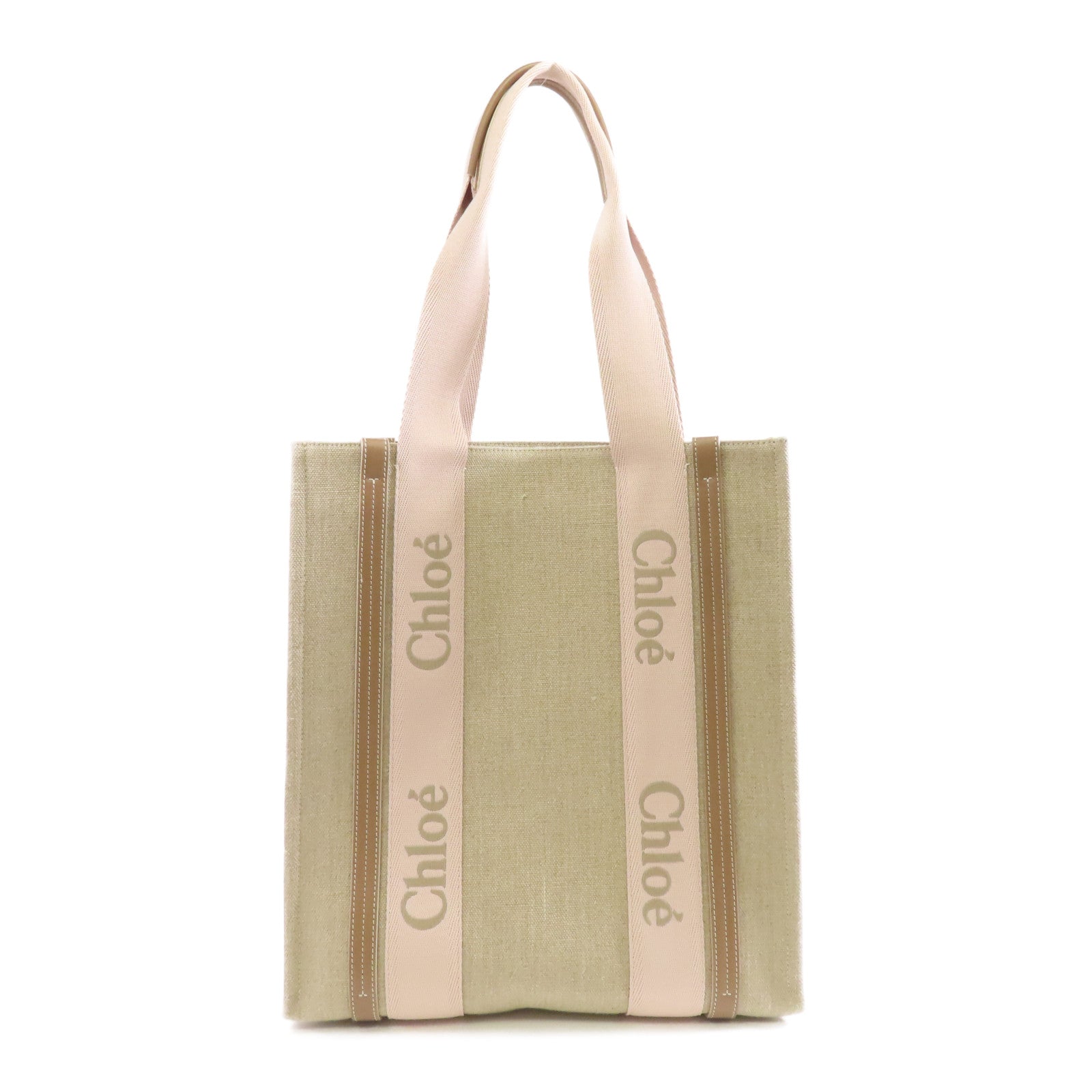 Chloe 亞麻布Woody Tote Bag手挽袋米色/粉紅色
