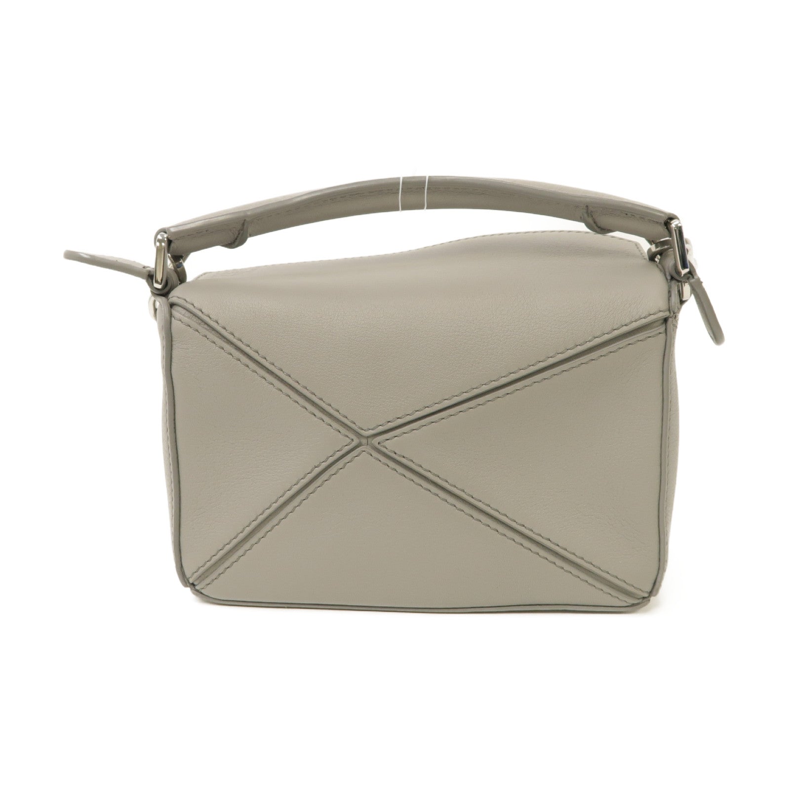 LOEWE 牛皮皮革Mini Puzzle銀扣手挽肩背兩用袋灰色