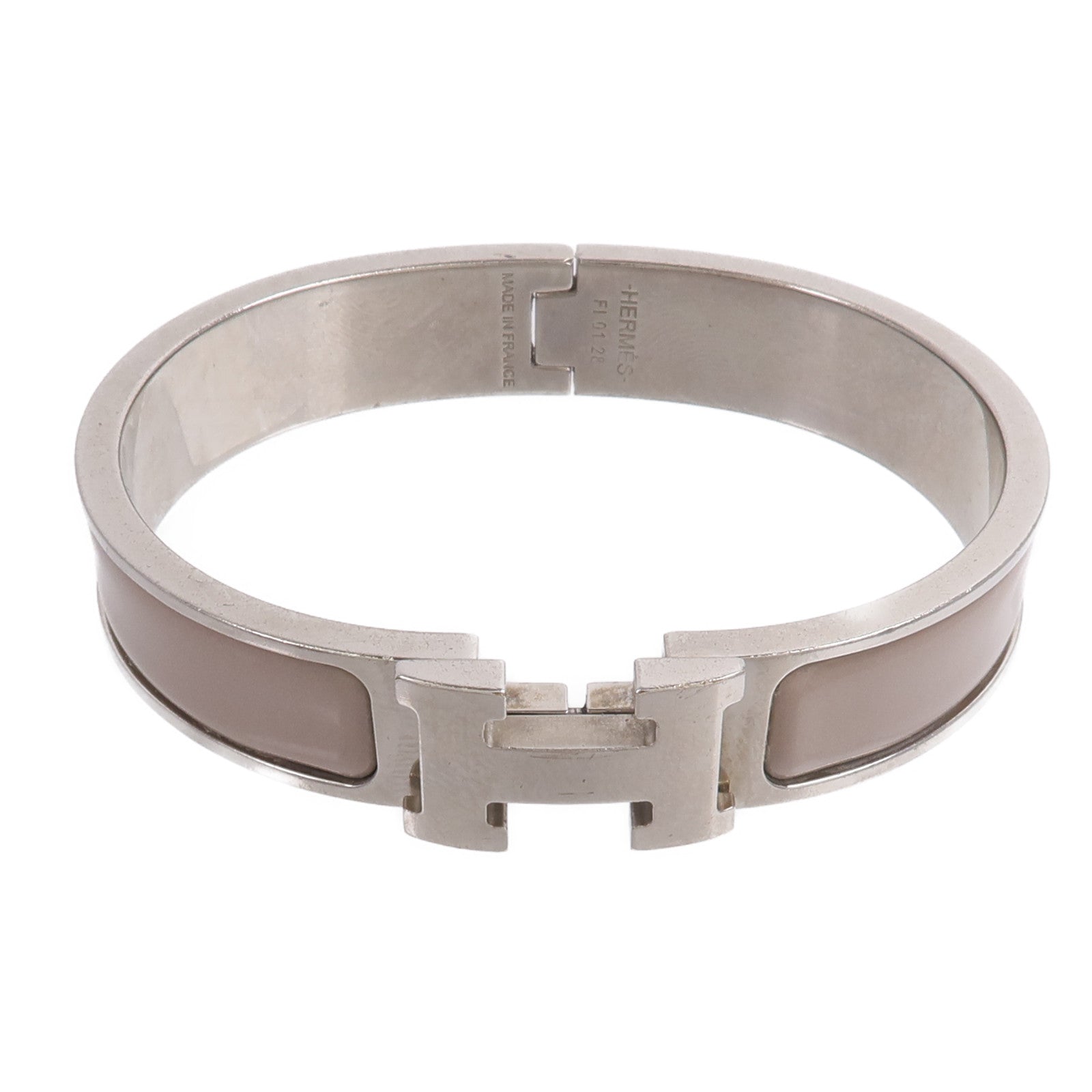 HERMES 金屬/琺瑯Clic H Bracelet手鐲Gris Etain Mat