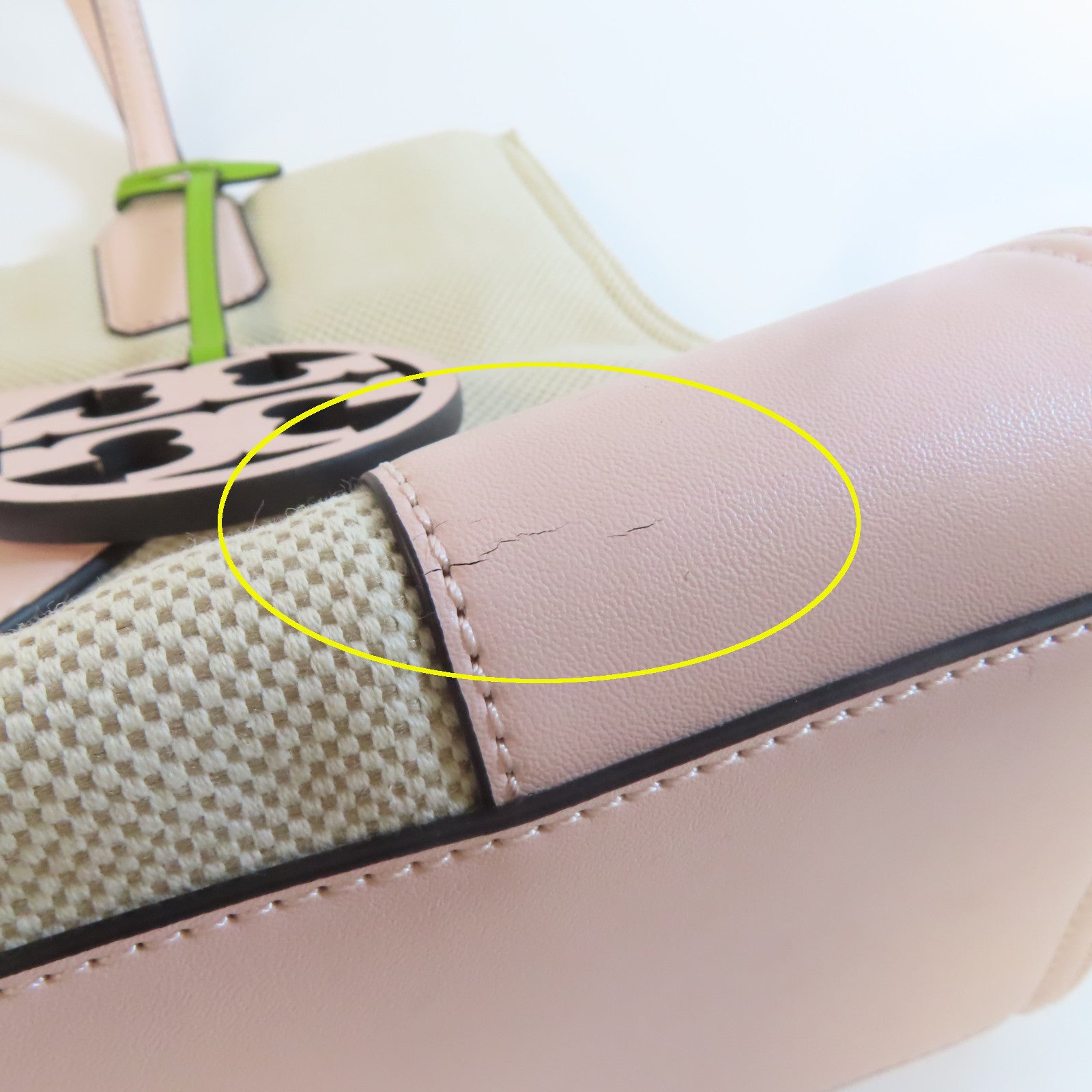 Tory Burch 【激減優惠】帆布Ella Tote Bag金扣手挽袋米色/粉紅色