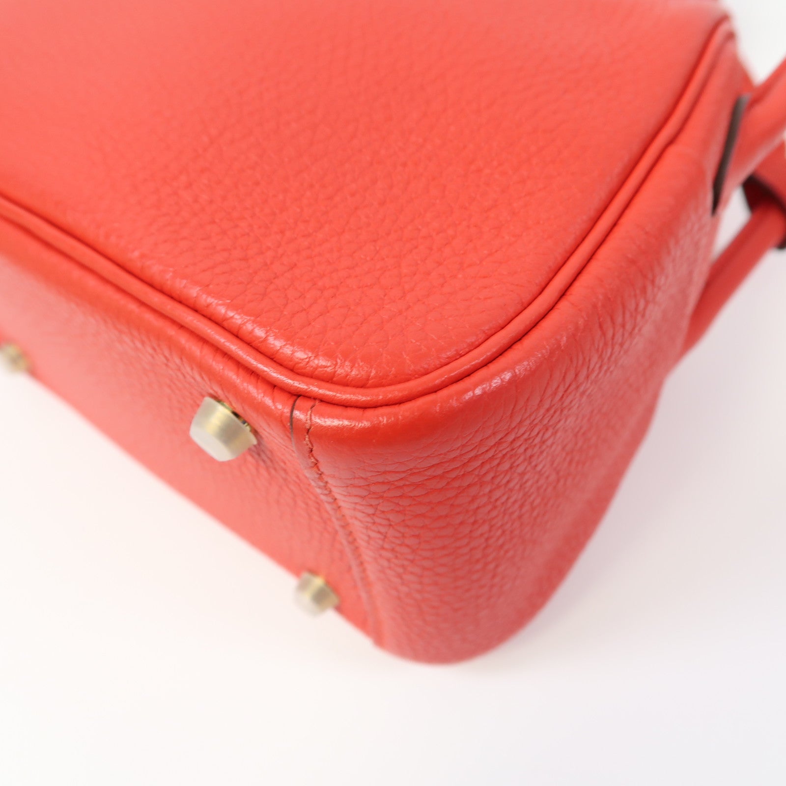 HERMES Clemence皮革Mini Lindy金扣手挽肩背兩用袋桃心紅色