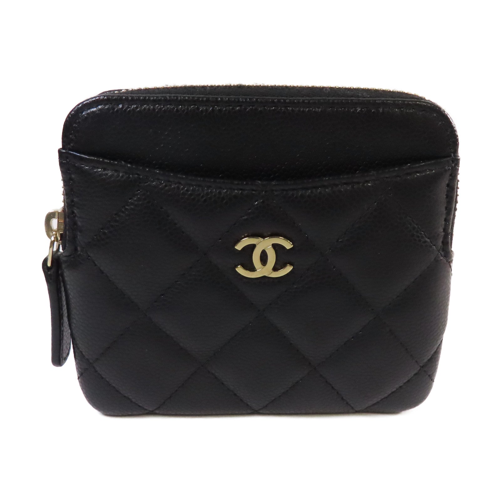 CHANEL 菱格Caviar皮革Coins Case金扣零錢包黑色