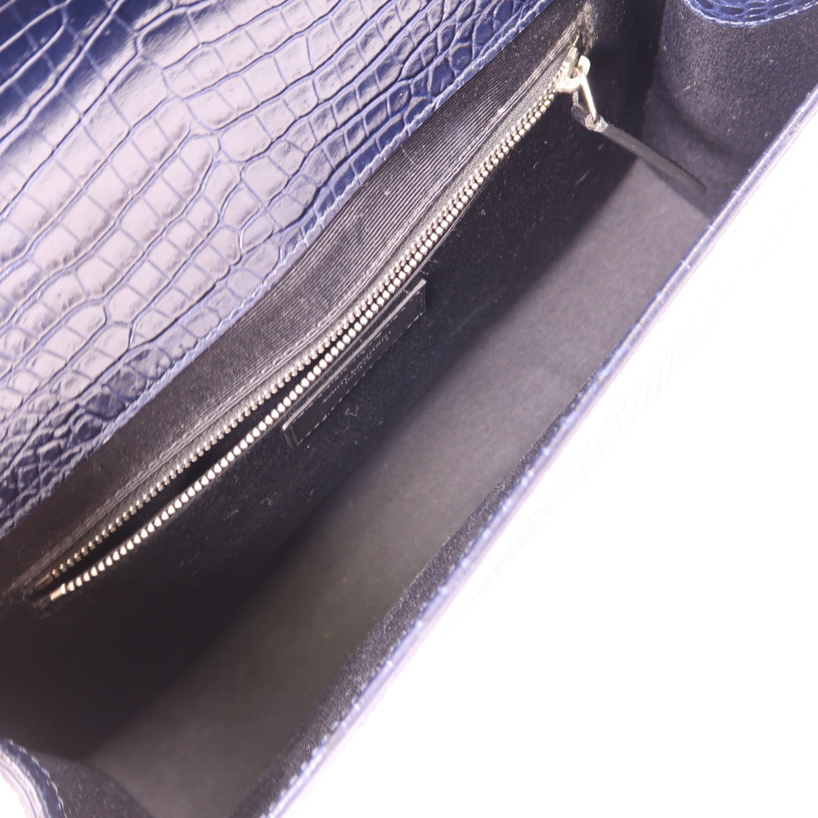 SAINT LAURENT 鱷魚皮革Shoulder Bag銀扣肩背袋