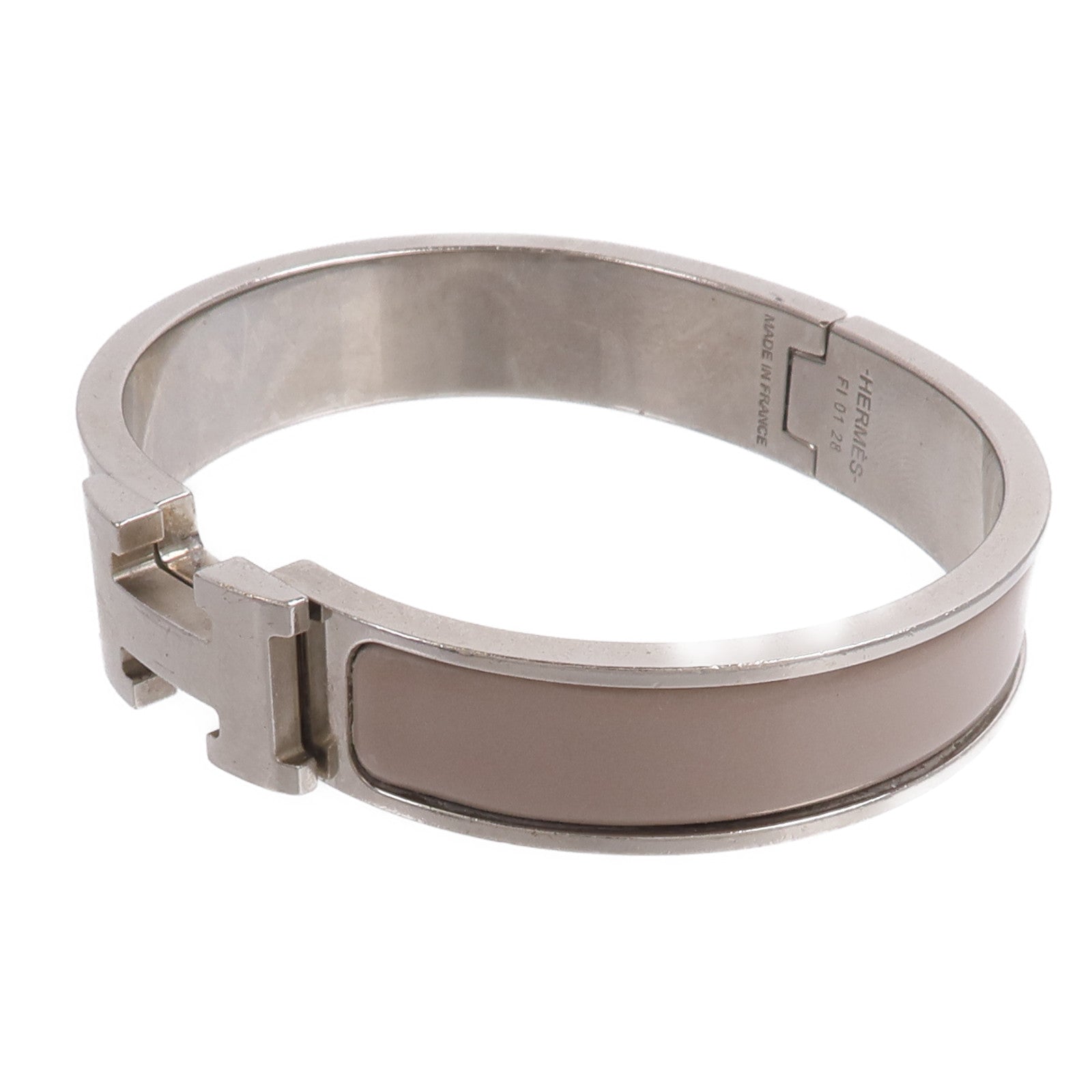 HERMES 金屬/琺瑯Clic H Bracelet手鐲Gris Etain Mat