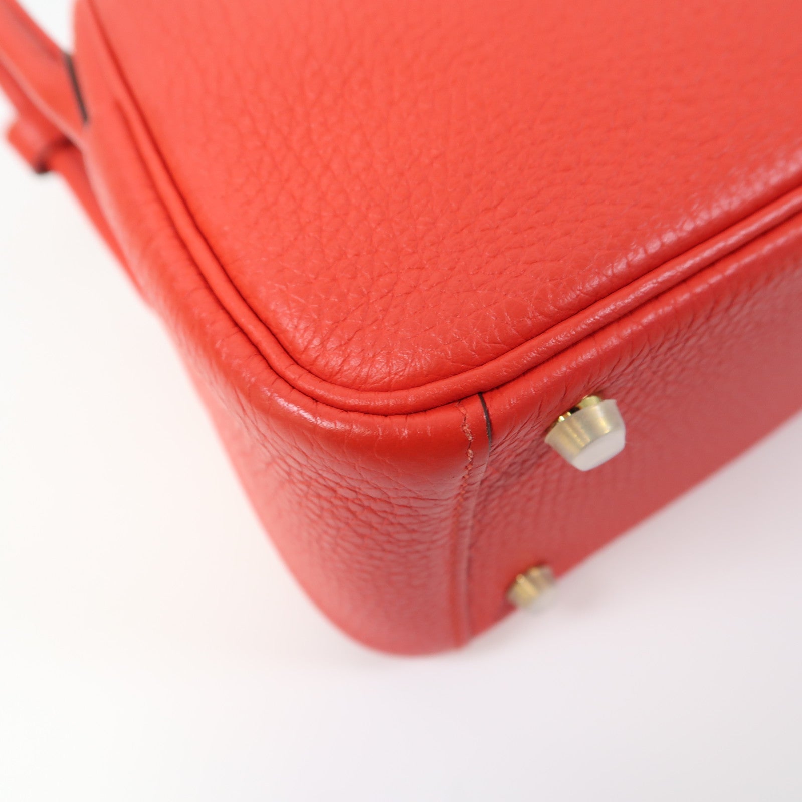 HERMES Clemence皮革Mini Lindy金扣手挽肩背兩用袋桃心紅色