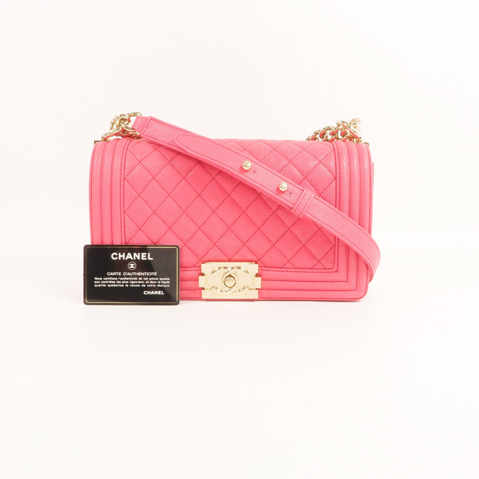 CHANEL 牛皮皮革Boy 25金扣鏈帶肩背袋