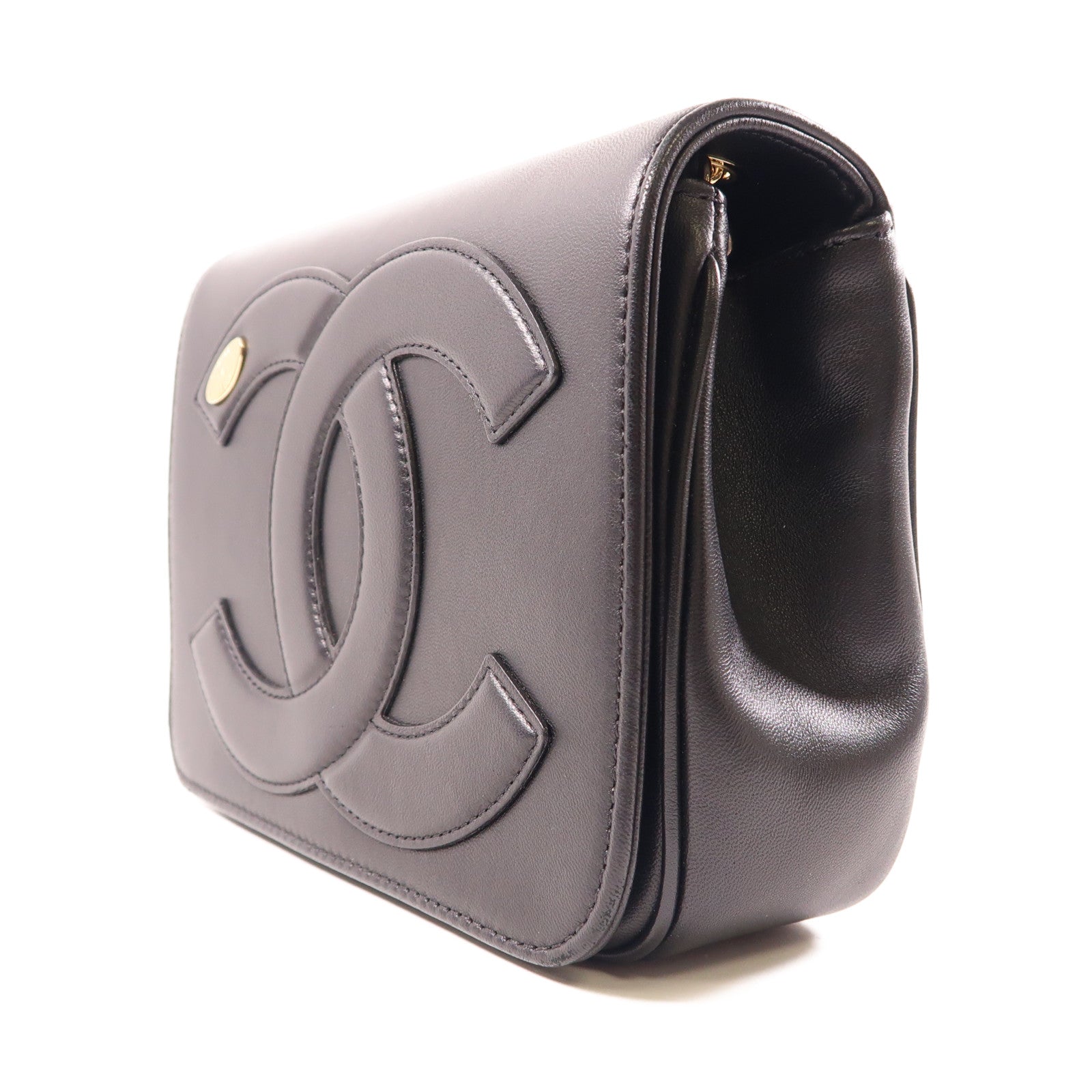 CHANEL 羊皮皮革Chain Shoulder金扣肩背袋黑色