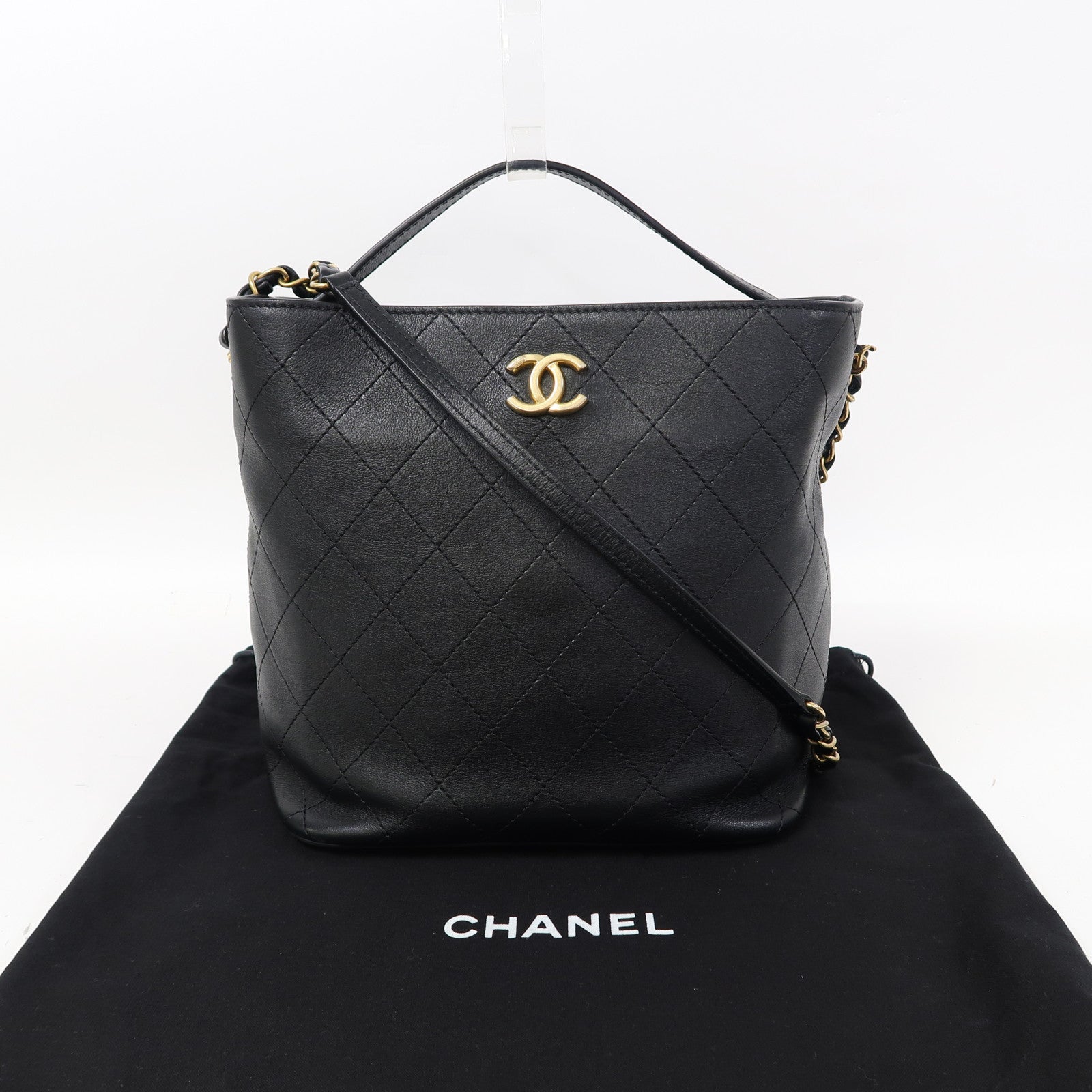 CHANEL 【激減優惠】菱格牛皮皮革Shoulder Bag金扣鏈帶肩背袋黑色