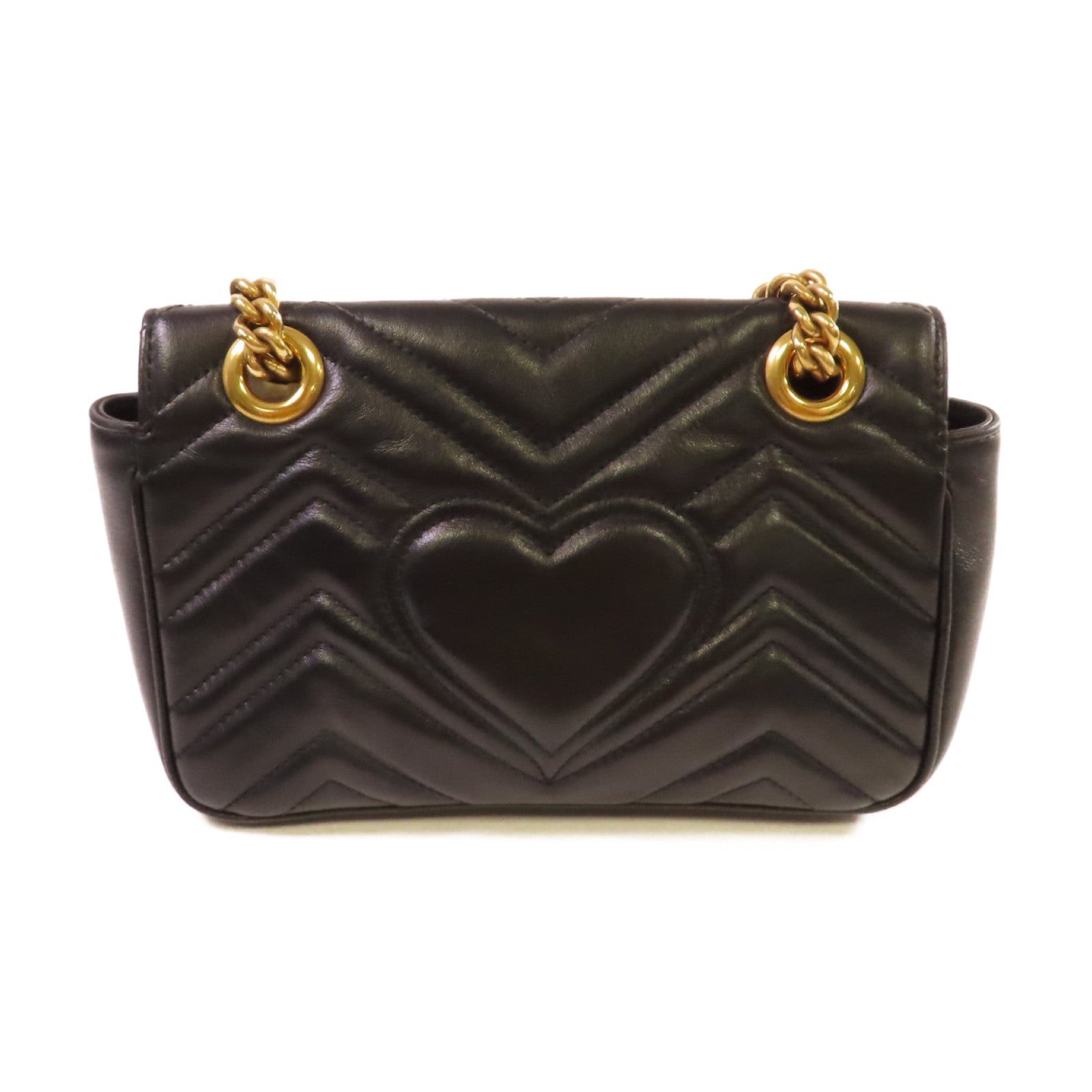 GUCCI 牛皮皮革GG Marmont Mini Shoulder Bag金扣鏈帶肩背袋黑色