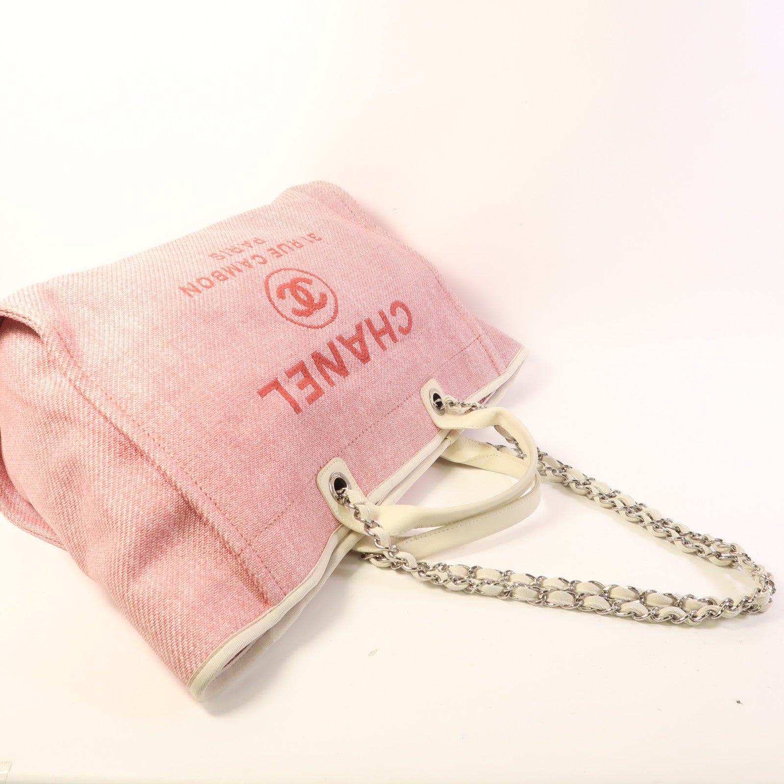 CHANEL Straw Deavuille Tote銀扣手挽肩背兩用袋