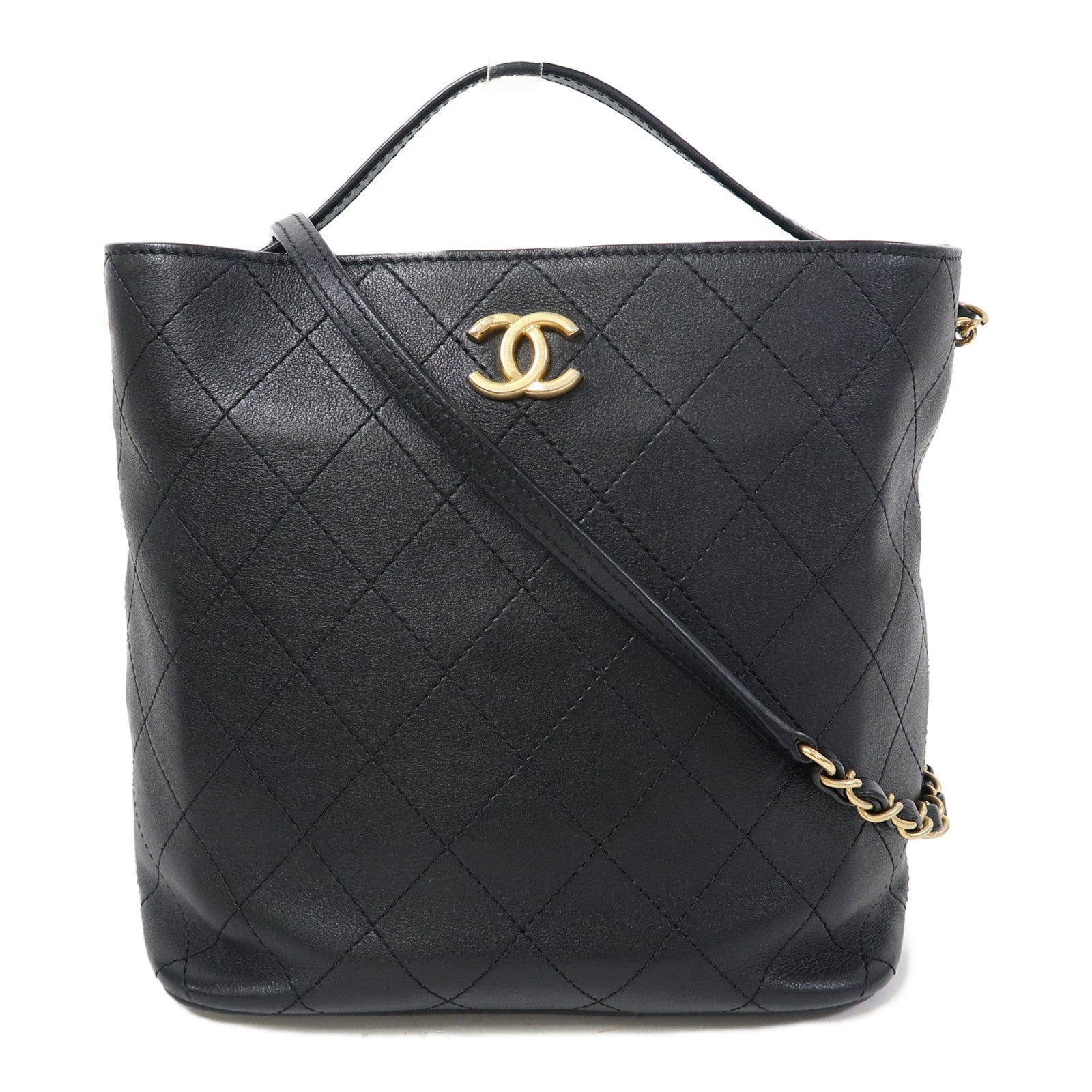 CHANEL 【激減優惠】菱格牛皮皮革Shoulder Bag金扣鏈帶肩背袋黑色