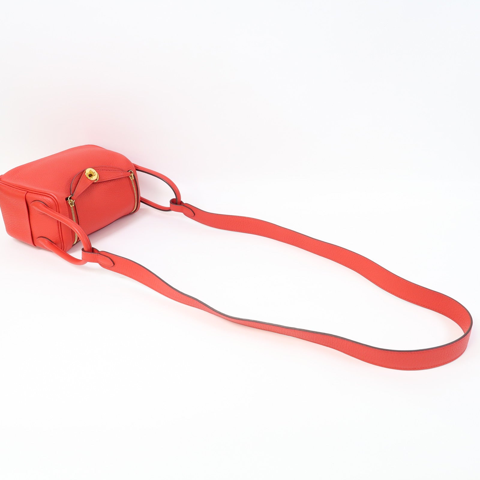 HERMES Clemence皮革Mini Lindy金扣手挽肩背兩用袋桃心紅色