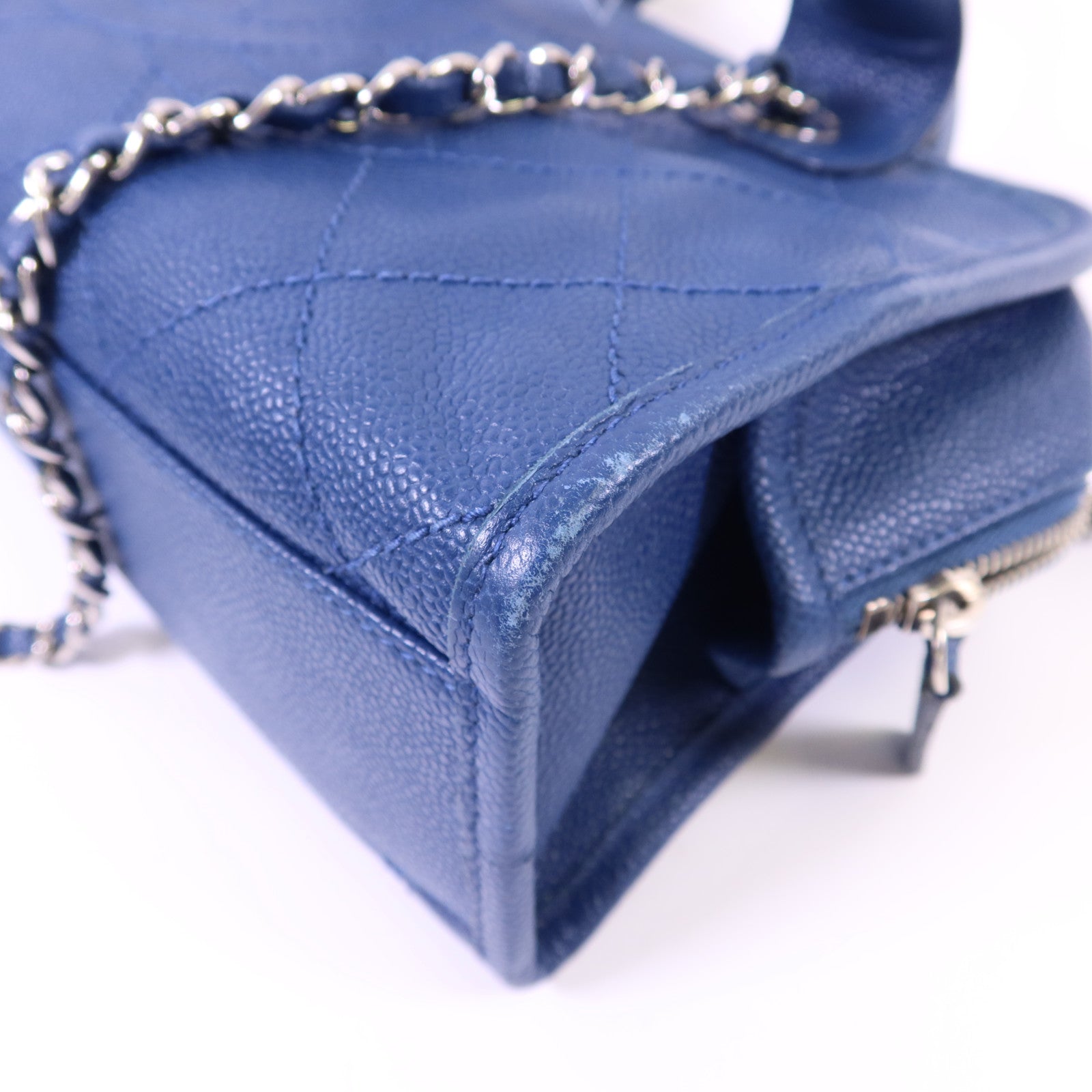 CHANEL 牛皮皮革Chain Shoulder Bag銀扣鏈帶手挽肩背兩用袋