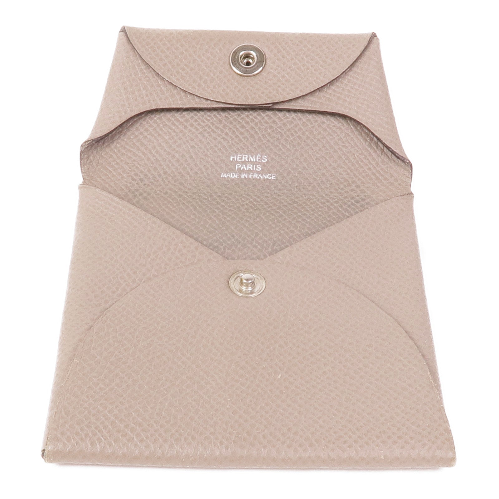 HERMES Epsom皮革Bastia銀扣零錢包Etoupe