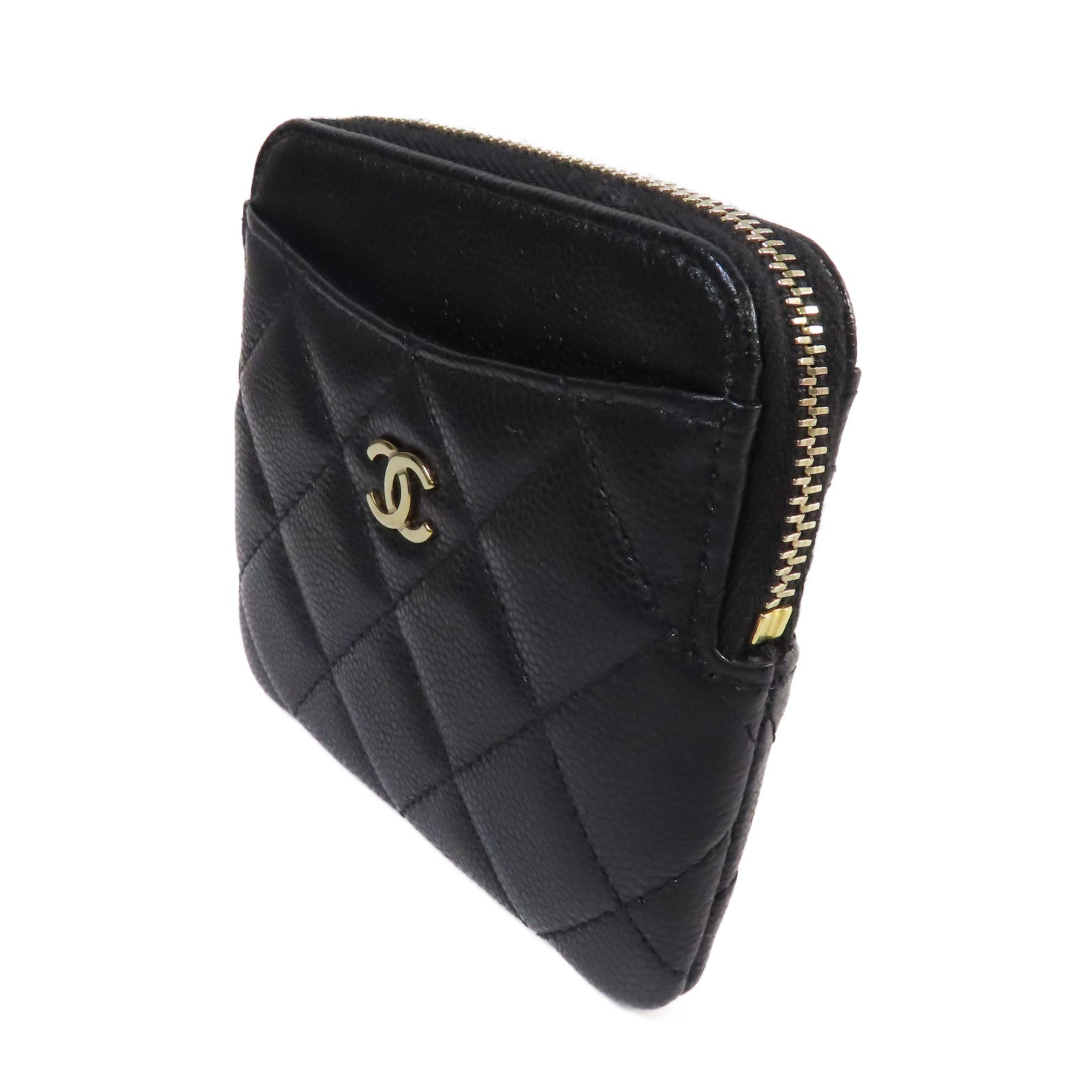 CHANEL 菱格Caviar皮革Coins Case金扣零錢包黑色