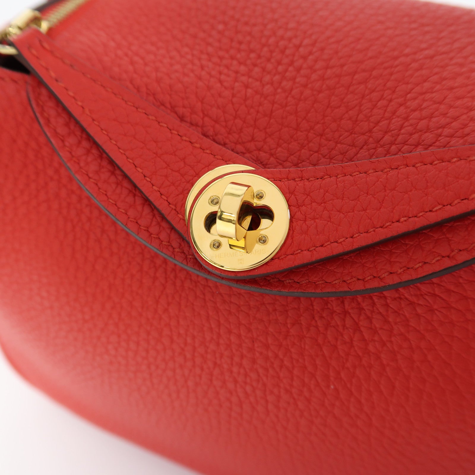 HERMES Clemence皮革Mini Lindy金扣手挽肩背兩用袋桃心紅色