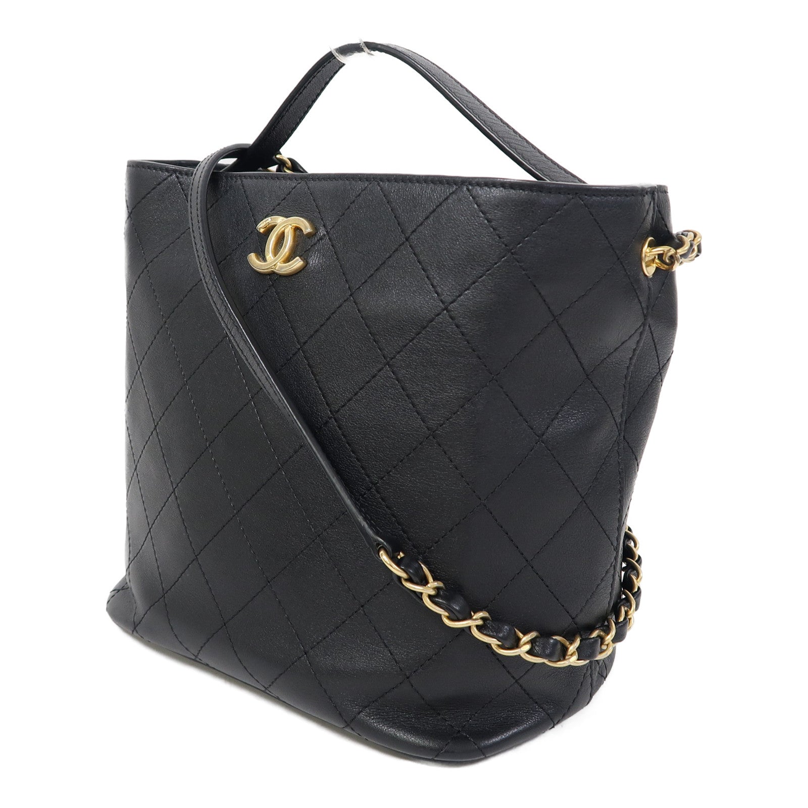 CHANEL 【激減優惠】菱格牛皮皮革Shoulder Bag金扣鏈帶肩背袋黑色